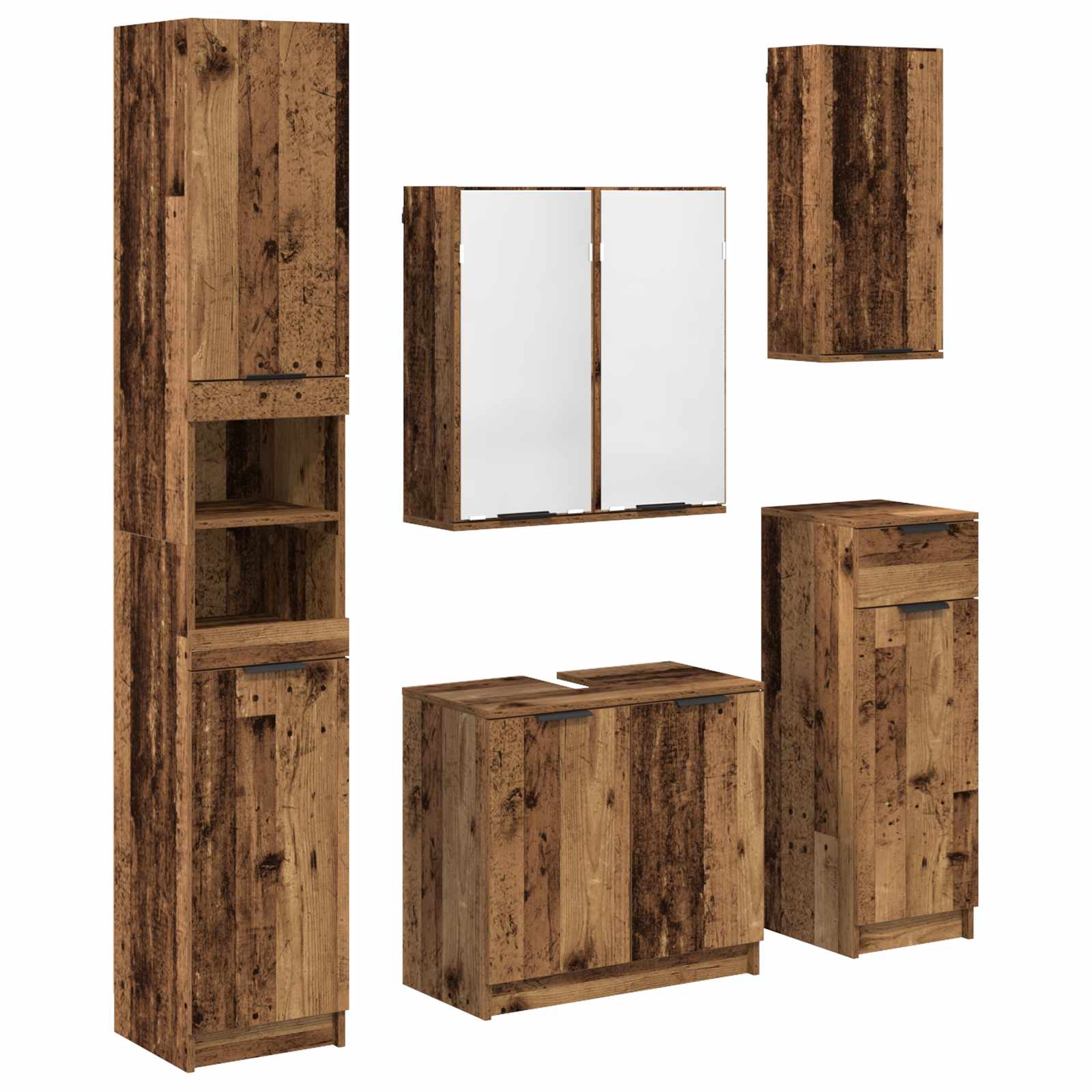 Badkamermeubelset met lade met plank 5 pcs Oudhout Bewerkt hout is nu te koop bij PeponiXL, paradijselijk wonen!