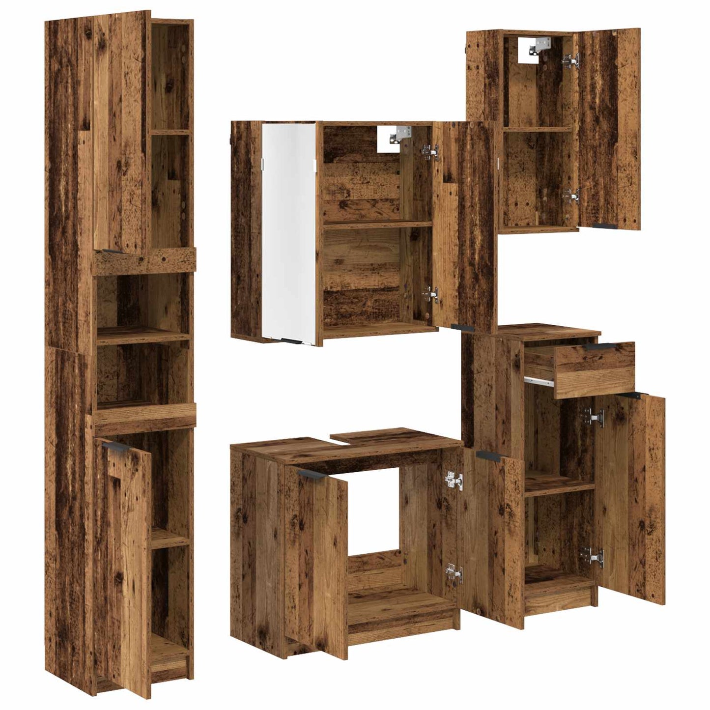 Badkamermeubelset met lade met plank 5 pcs Oudhout Bewerkt hout is nu te koop bij PeponiXL, paradijselijk wonen!