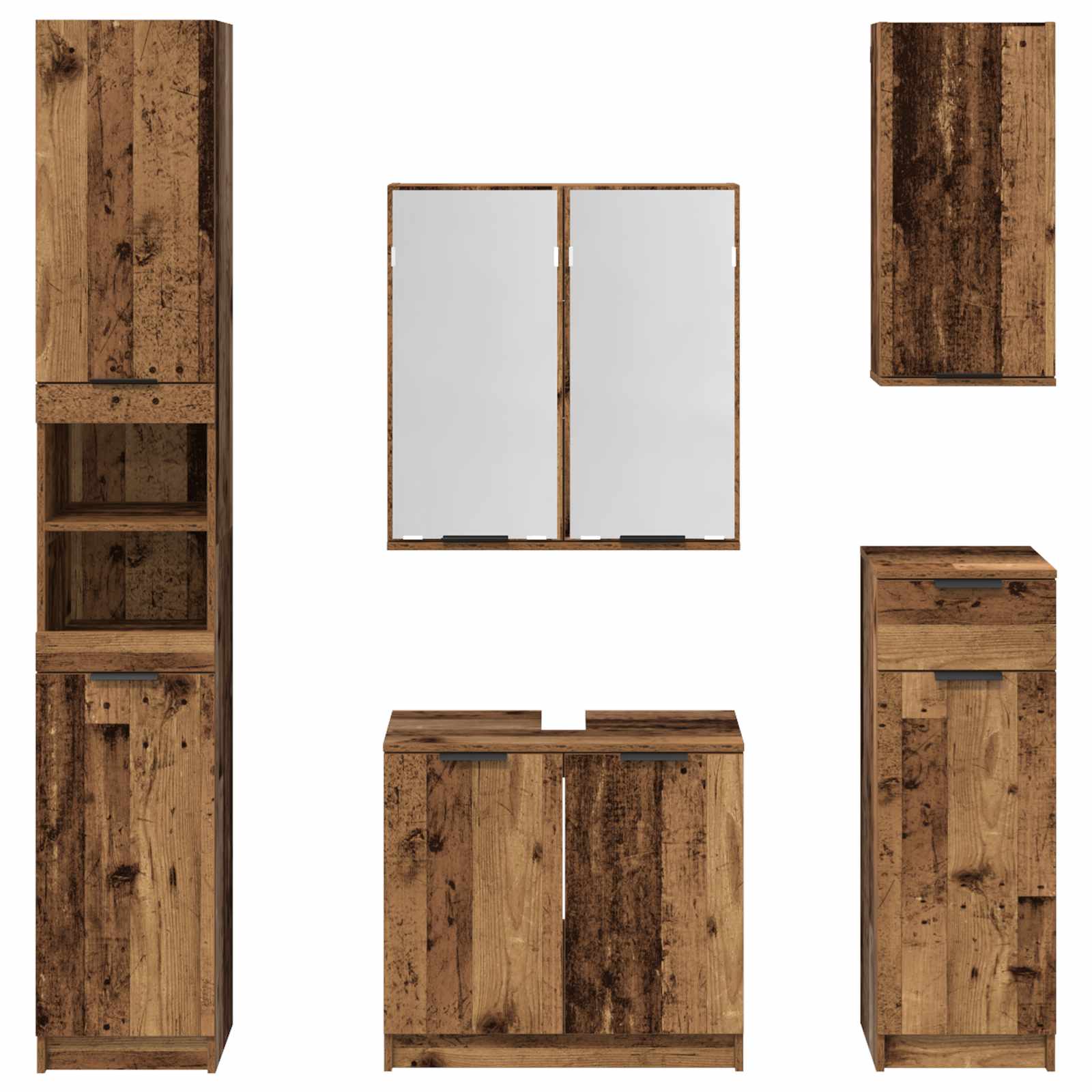 Badkamermeubelset met lade met plank 5 pcs Oudhout Bewerkt hout is nu te koop bij PeponiXL, paradijselijk wonen!