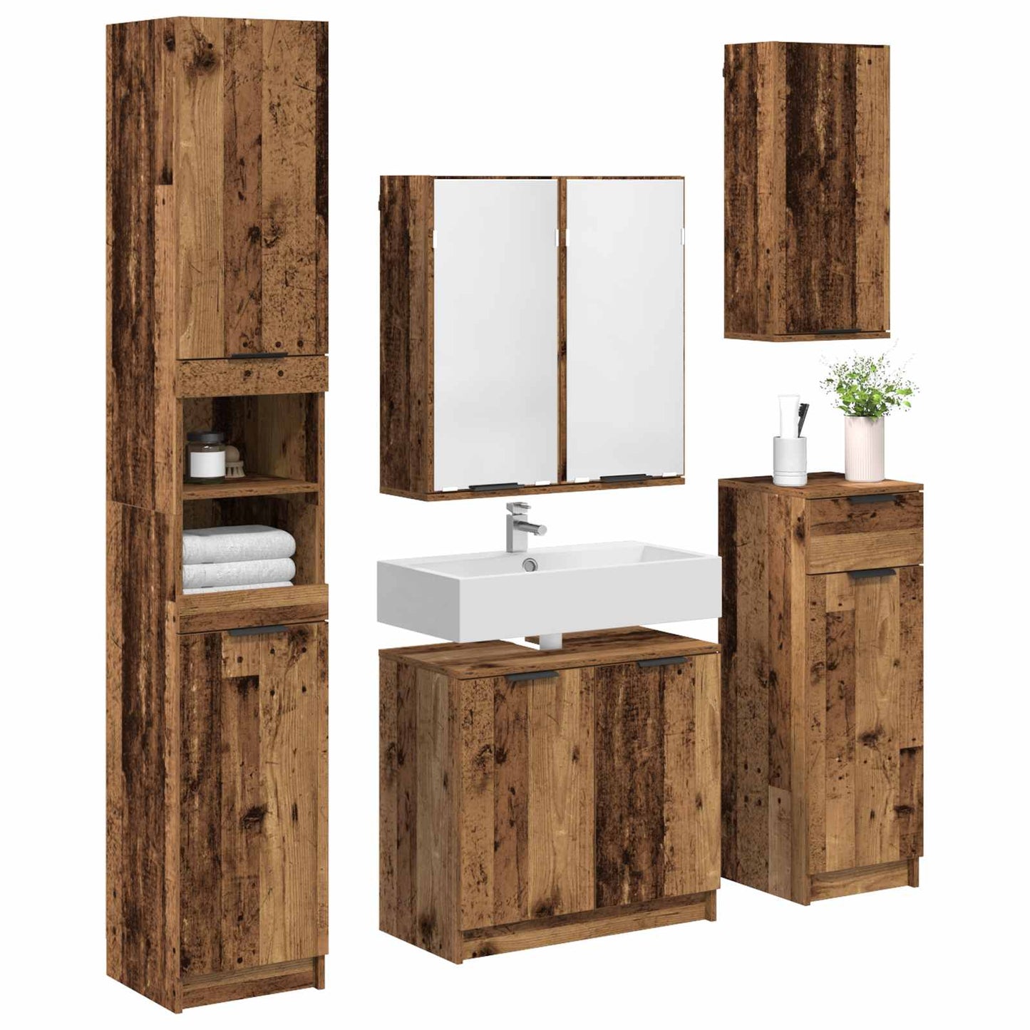 Badkamermeubelset met lade met plank 5 pcs Oudhout Bewerkt hout is nu te koop bij PeponiXL, paradijselijk wonen!