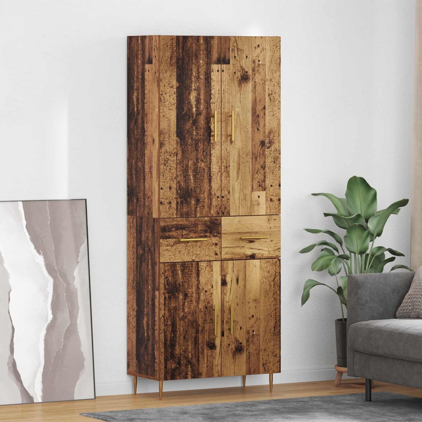 Highboard met lade Oud Hout 69,5 x 34 x 180 cm Bewerkt hout is nu te koop bij PeponiXL, paradijselijk wonen!