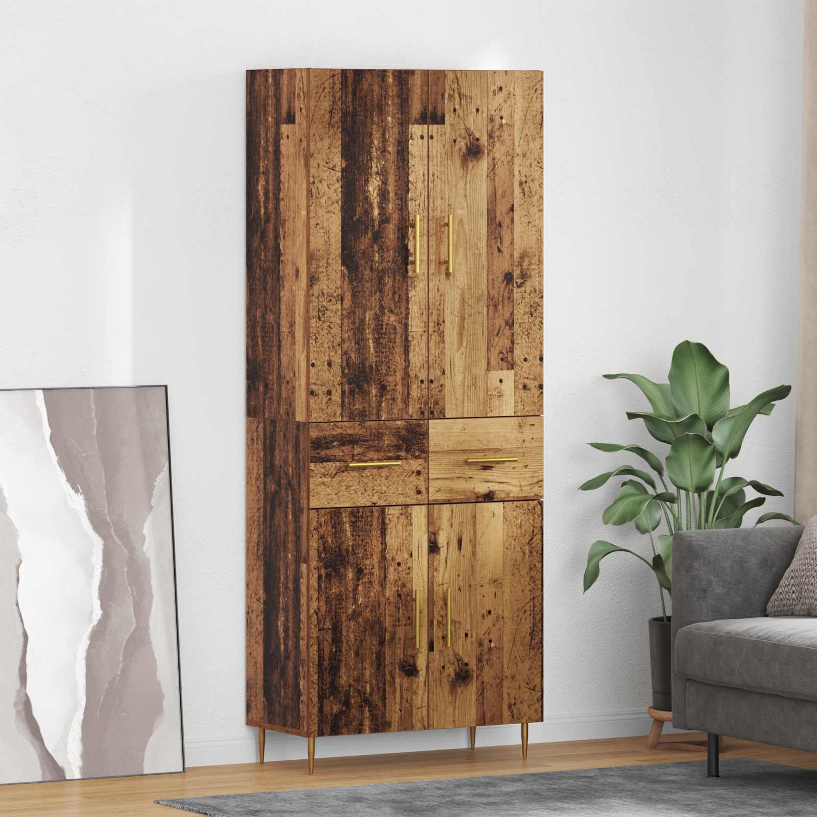 Highboard met lade Oud Hout 69,5 x 34 x 180 cm Bewerkt hout is nu te koop bij PeponiXL, paradijselijk wonen!