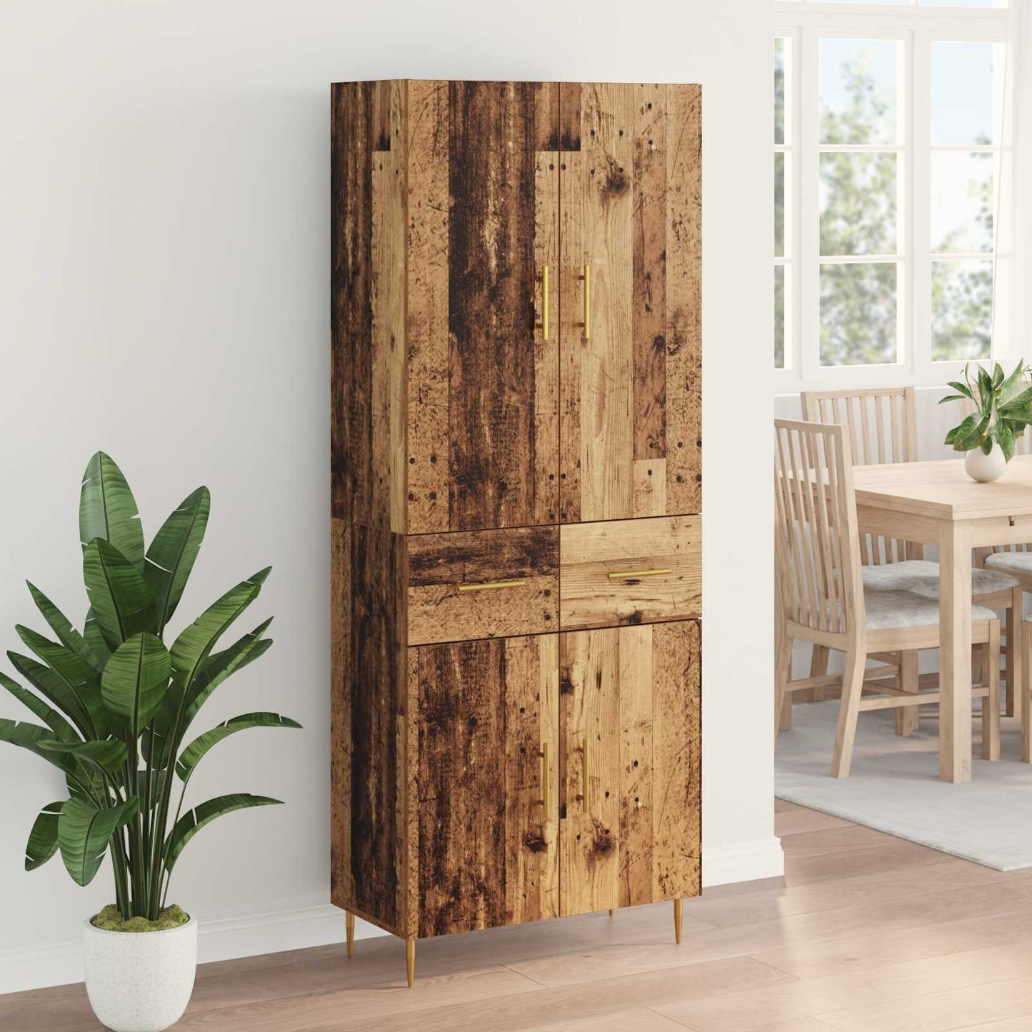 Highboard met lade Oud Hout 69,5 x 34 x 180 cm Bewerkt hout is nu te koop bij PeponiXL, paradijselijk wonen!