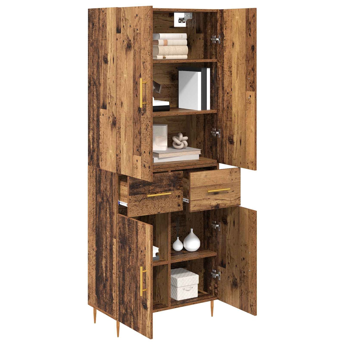 Highboard met lade Oud Hout 69,5 x 34 x 180 cm Bewerkt hout is nu te koop bij PeponiXL, paradijselijk wonen!
