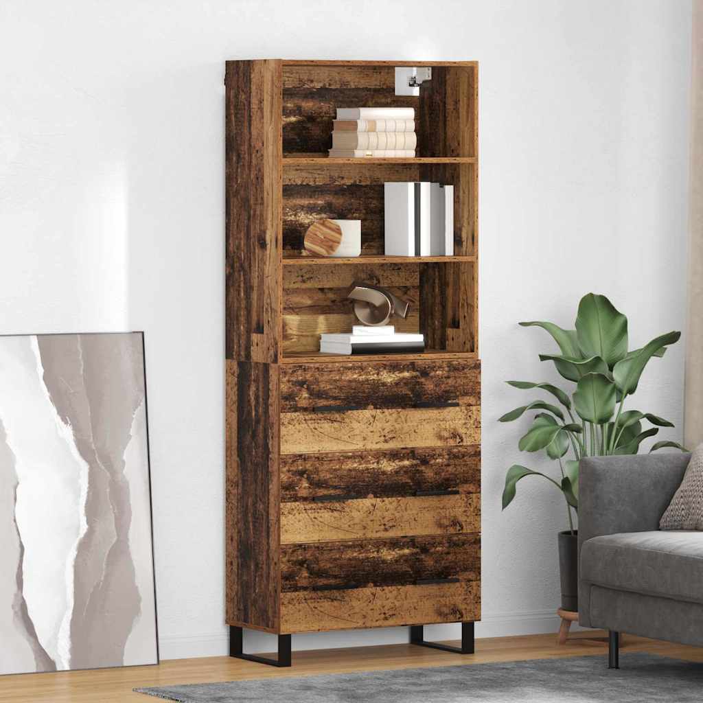 Hoge kast met lade 2 pcs Oudhout Bewerkt hout is nu te koop bij PeponiXL, paradijselijk wonen!