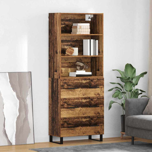 Hoge kast met lade 2 pcs Oudhout Bewerkt hout is nu te koop bij PeponiXL, paradijselijk wonen!