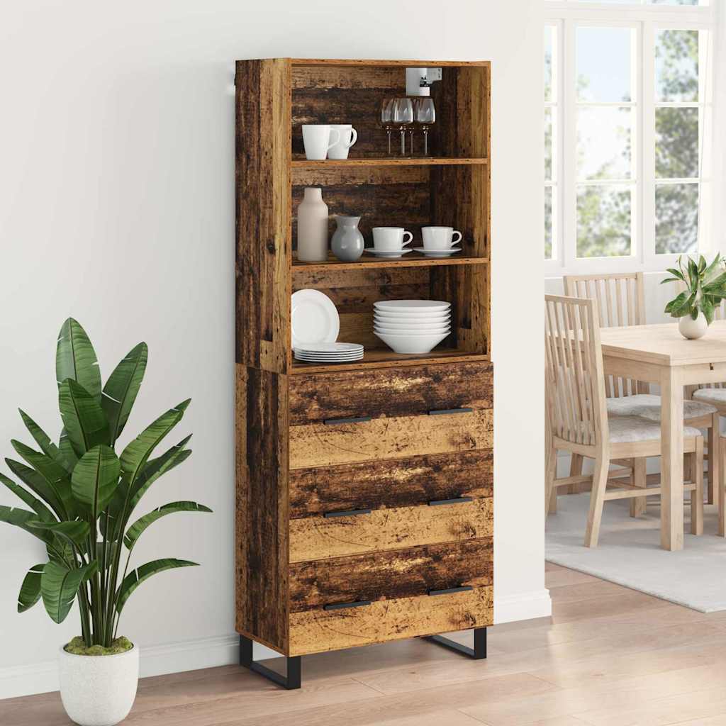 Hoge kast met lade 2 pcs Oudhout Bewerkt hout is nu te koop bij PeponiXL, paradijselijk wonen!