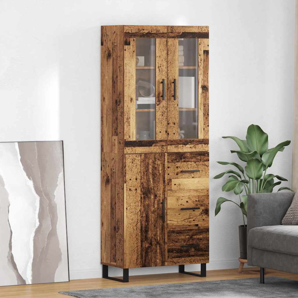 Hoge kast met lade 2 pcs Oud Hout Geengineerd Hout en Glas is nu te koop bij PeponiXL, paradijselijk wonen!