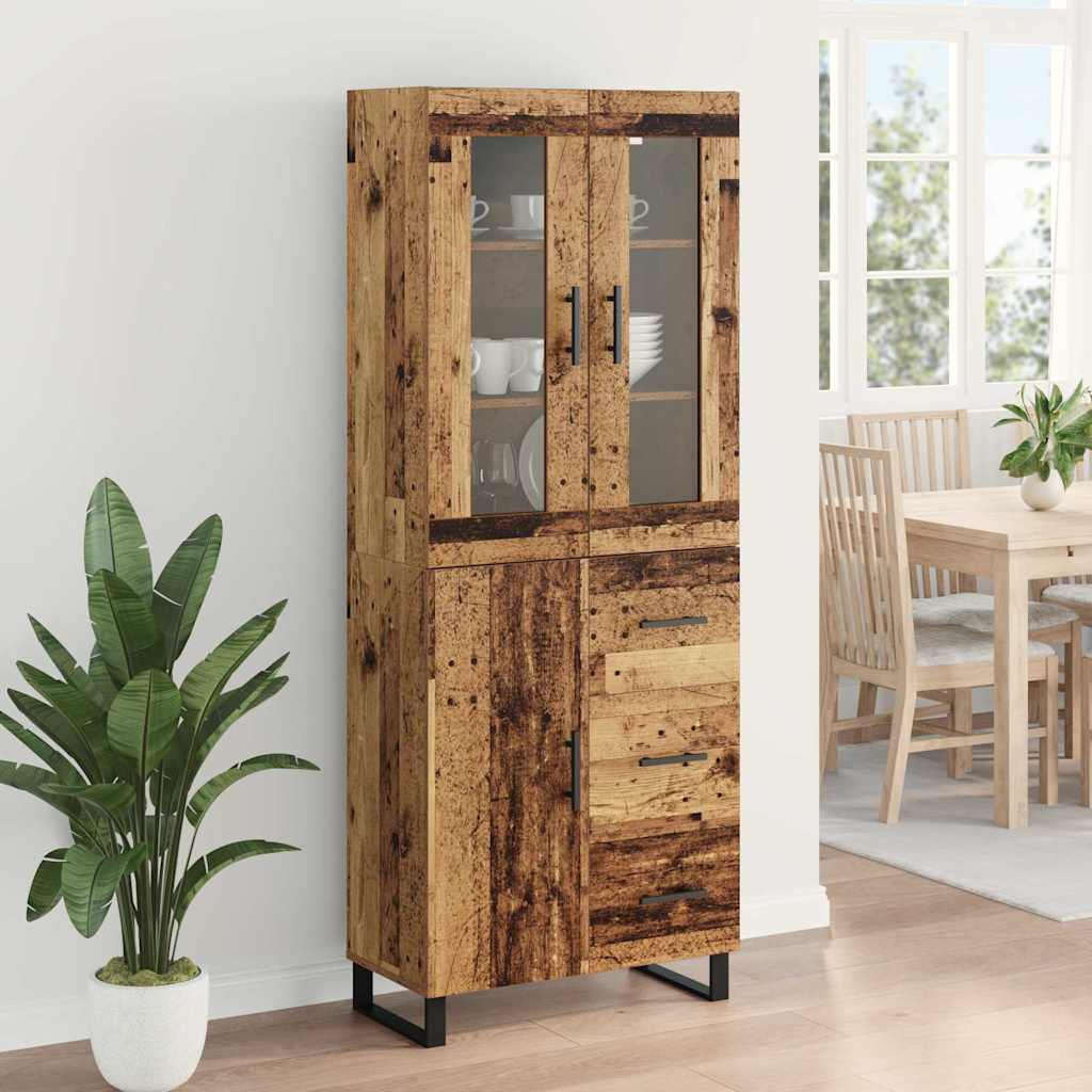 Hoge kast met lade 2 pcs Oud Hout Geengineerd Hout en Glas is nu te koop bij PeponiXL, paradijselijk wonen!