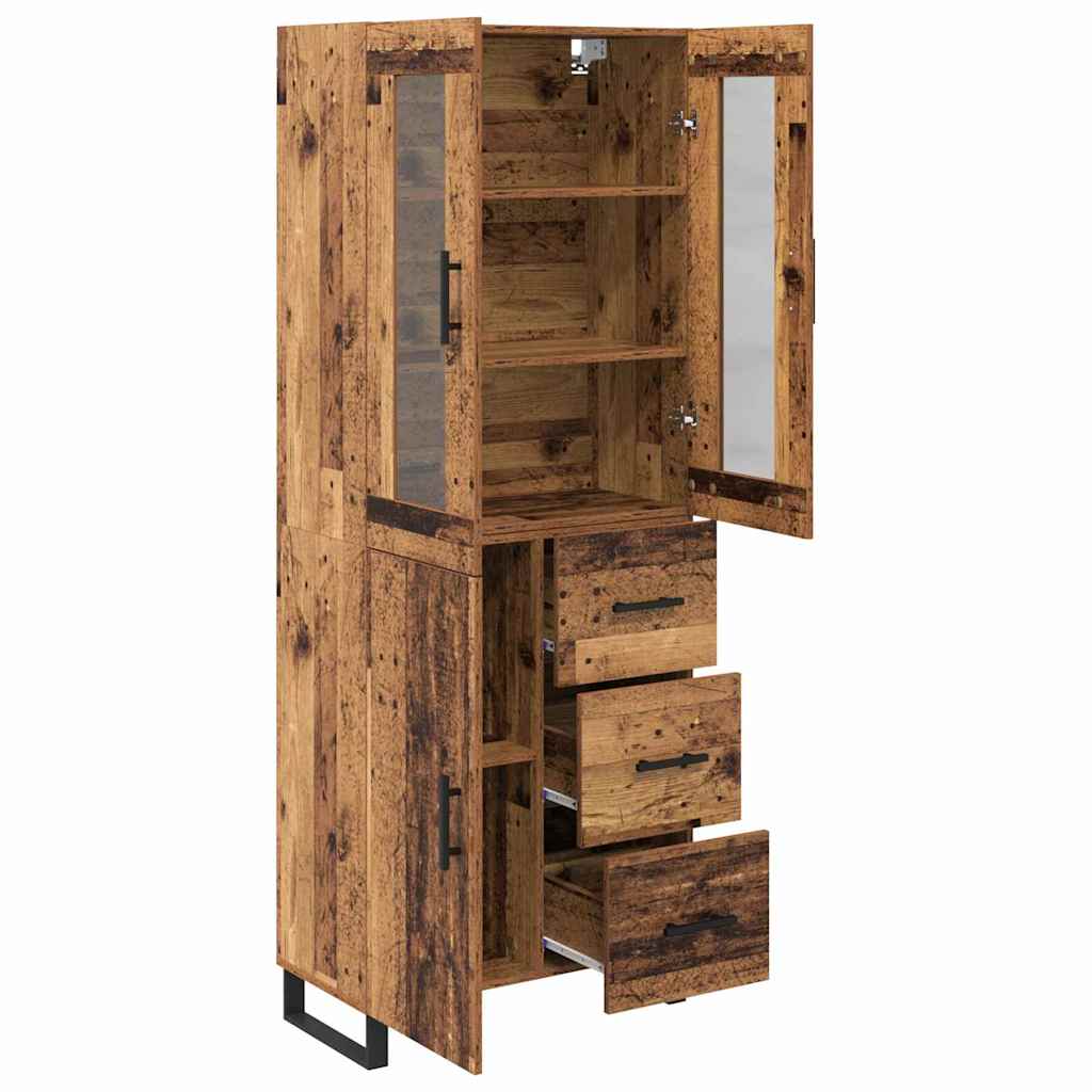 Hoge kast met lade 2 pcs Oud Hout Geengineerd Hout en Glas is nu te koop bij PeponiXL, paradijselijk wonen!