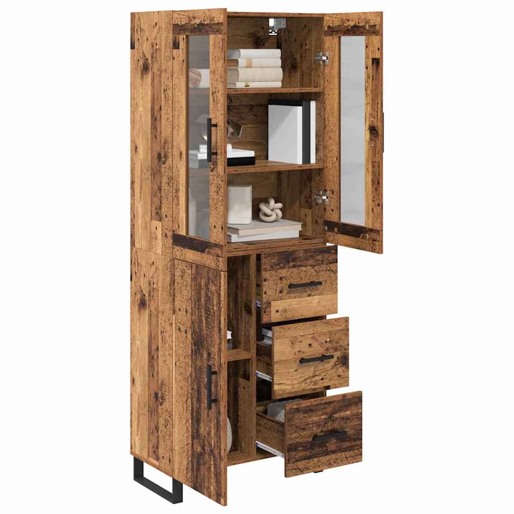 Hoge kast met lade 2 pcs Oud Hout Geengineerd Hout en Glas is nu te koop bij PeponiXL, paradijselijk wonen!