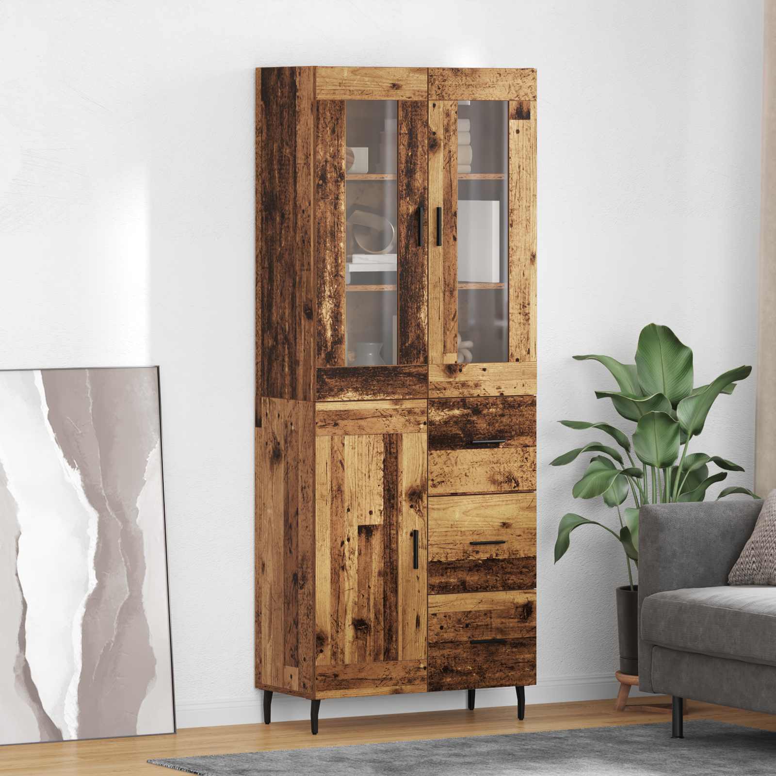 Hoge kast met lade 2 pcs Oud Hout Bewerkt hout is nu te koop bij PeponiXL, paradijselijk wonen!