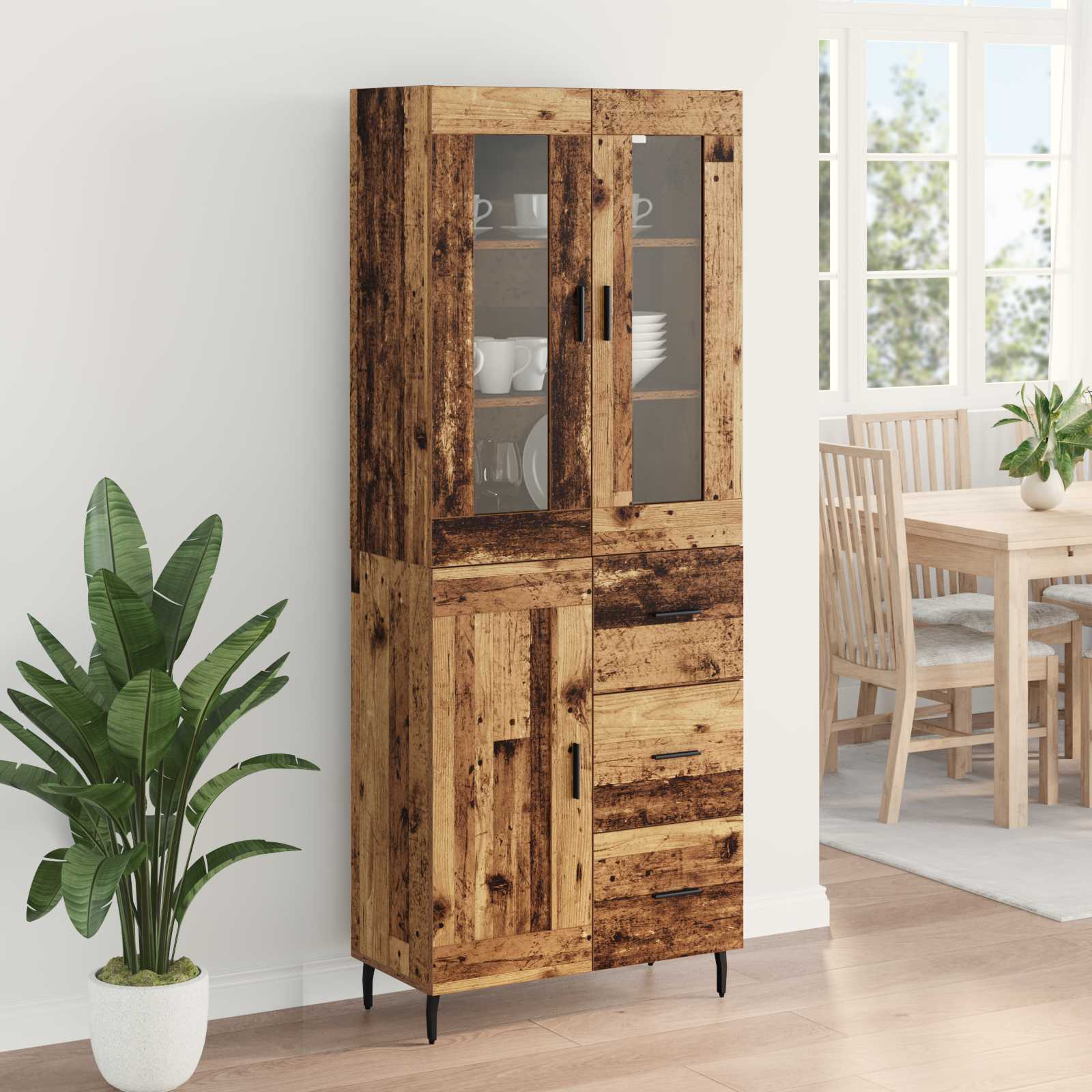 Hoge kast met lade 2 pcs Oud Hout Bewerkt hout is nu te koop bij PeponiXL, paradijselijk wonen!