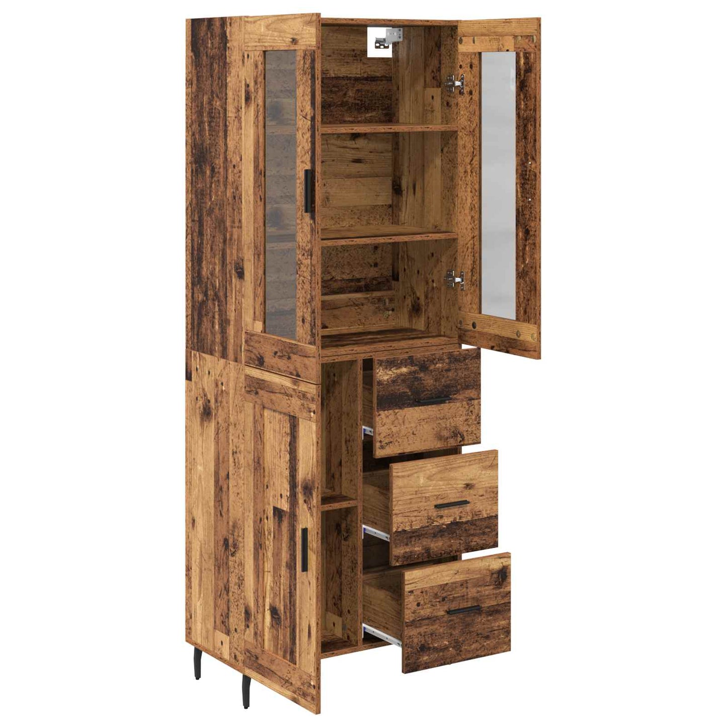 Hoge kast met lade 2 pcs Oud Hout Bewerkt hout is nu te koop bij PeponiXL, paradijselijk wonen!