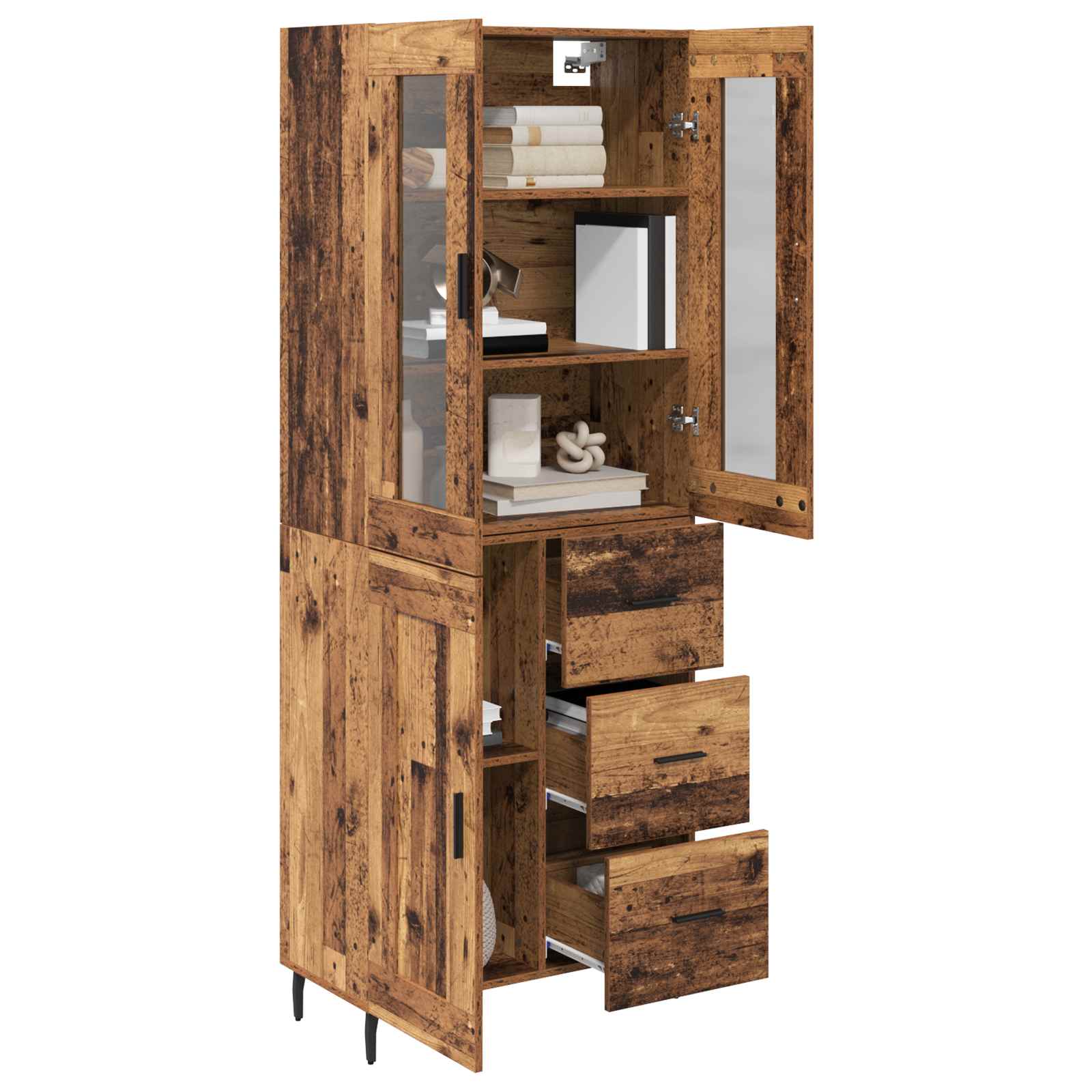 Hoge kast met lade 2 pcs Oud Hout Bewerkt hout is nu te koop bij PeponiXL, paradijselijk wonen!