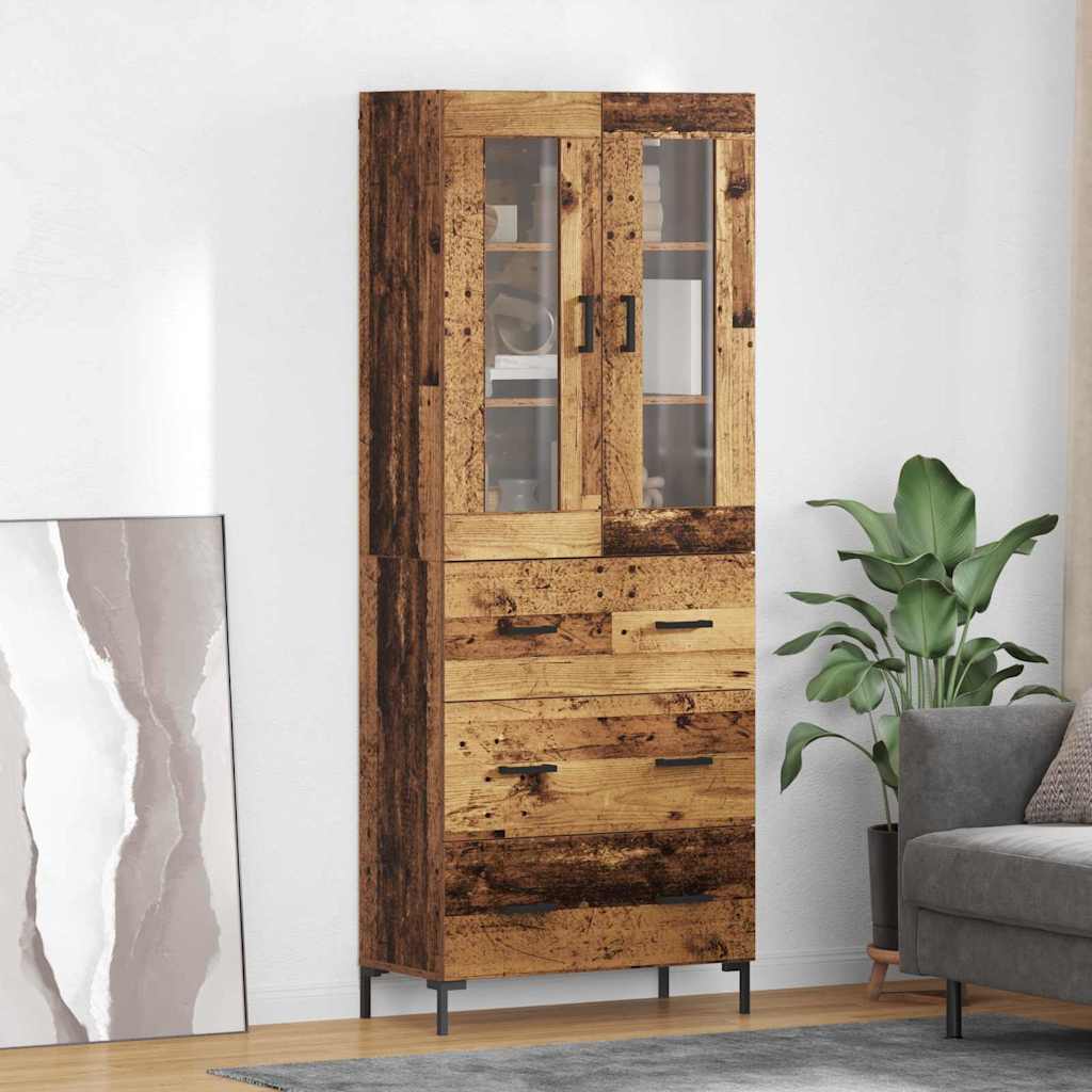 Hoge kast met lade 2 pcs Oudhout Bewerkt hout is nu te koop bij PeponiXL, paradijselijk wonen!