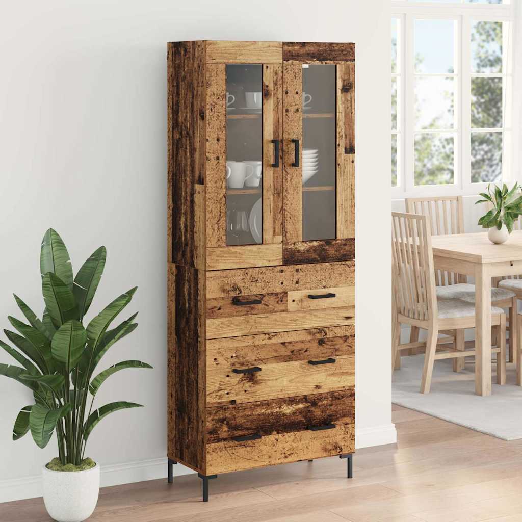 Hoge kast met lade 2 pcs Oudhout Bewerkt hout is nu te koop bij PeponiXL, paradijselijk wonen!