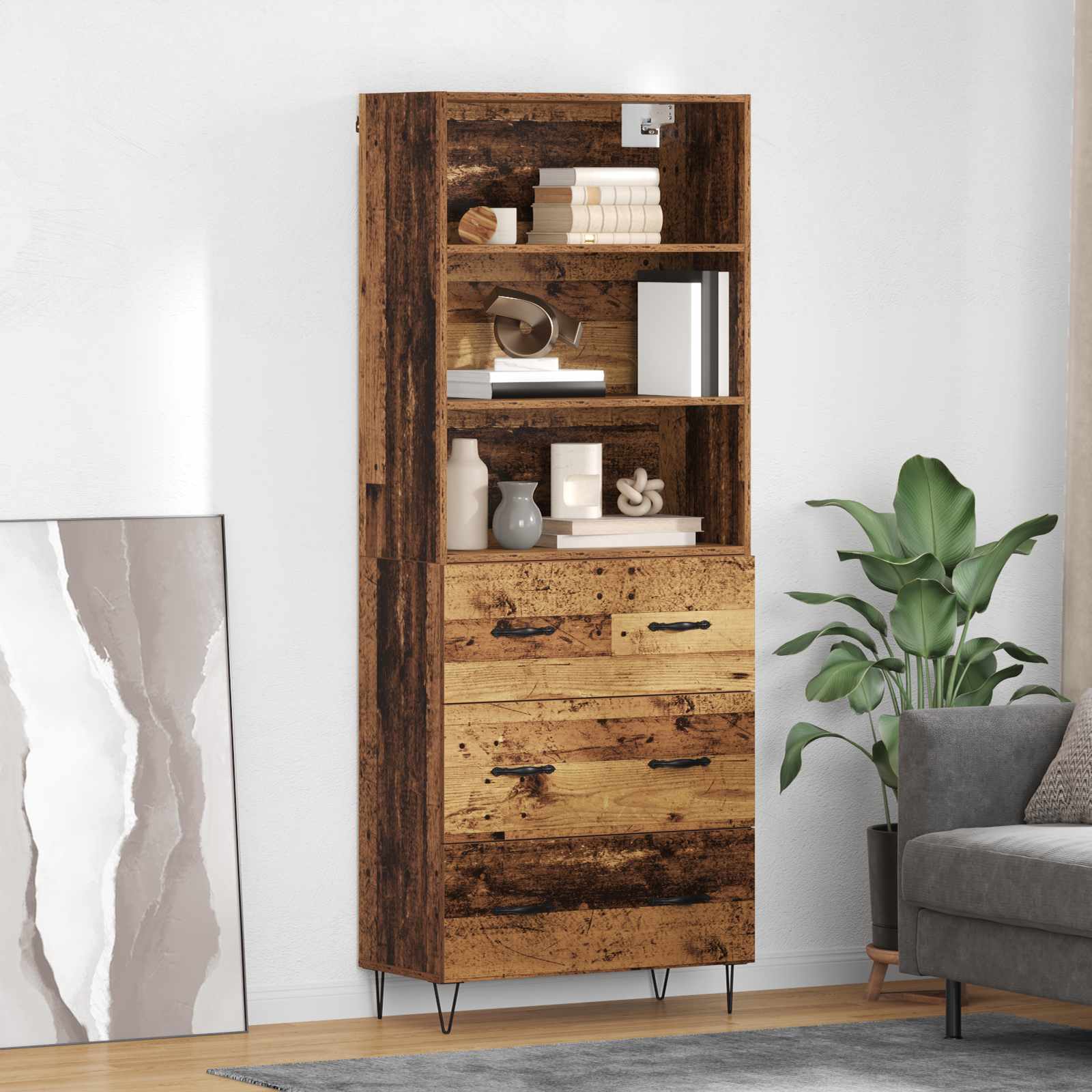 Hoge kast met lade 2 pcs Oudhout Bewerkt hout is nu te koop bij PeponiXL, paradijselijk wonen!