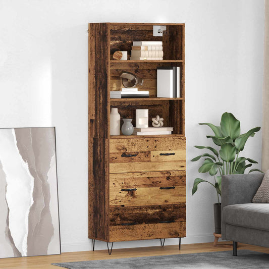 Hoge kast met lade 2 pcs Oudhout Bewerkt hout is nu te koop bij PeponiXL, paradijselijk wonen!