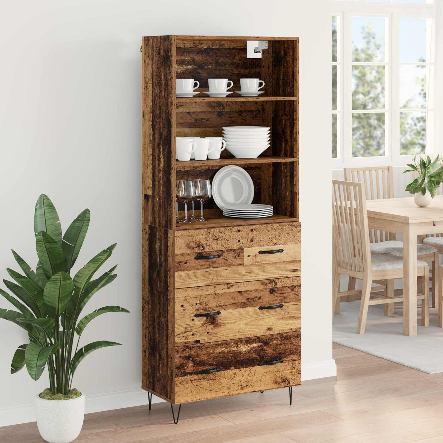 Hoge kast met lade 2 pcs Oudhout Bewerkt hout is nu te koop bij PeponiXL, paradijselijk wonen!