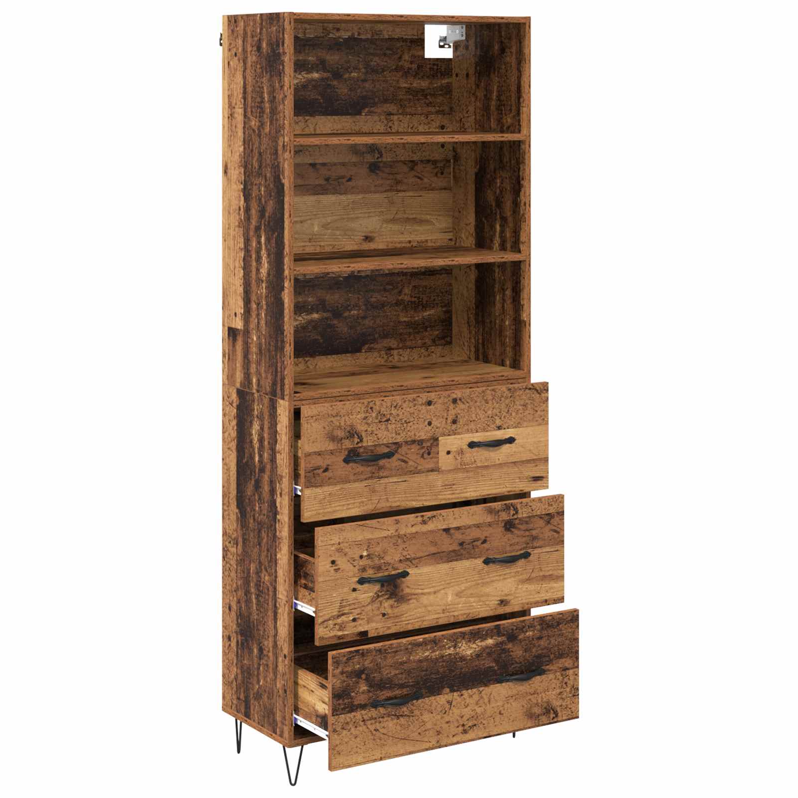 Hoge kast met lade 2 pcs Oudhout Bewerkt hout is nu te koop bij PeponiXL, paradijselijk wonen!