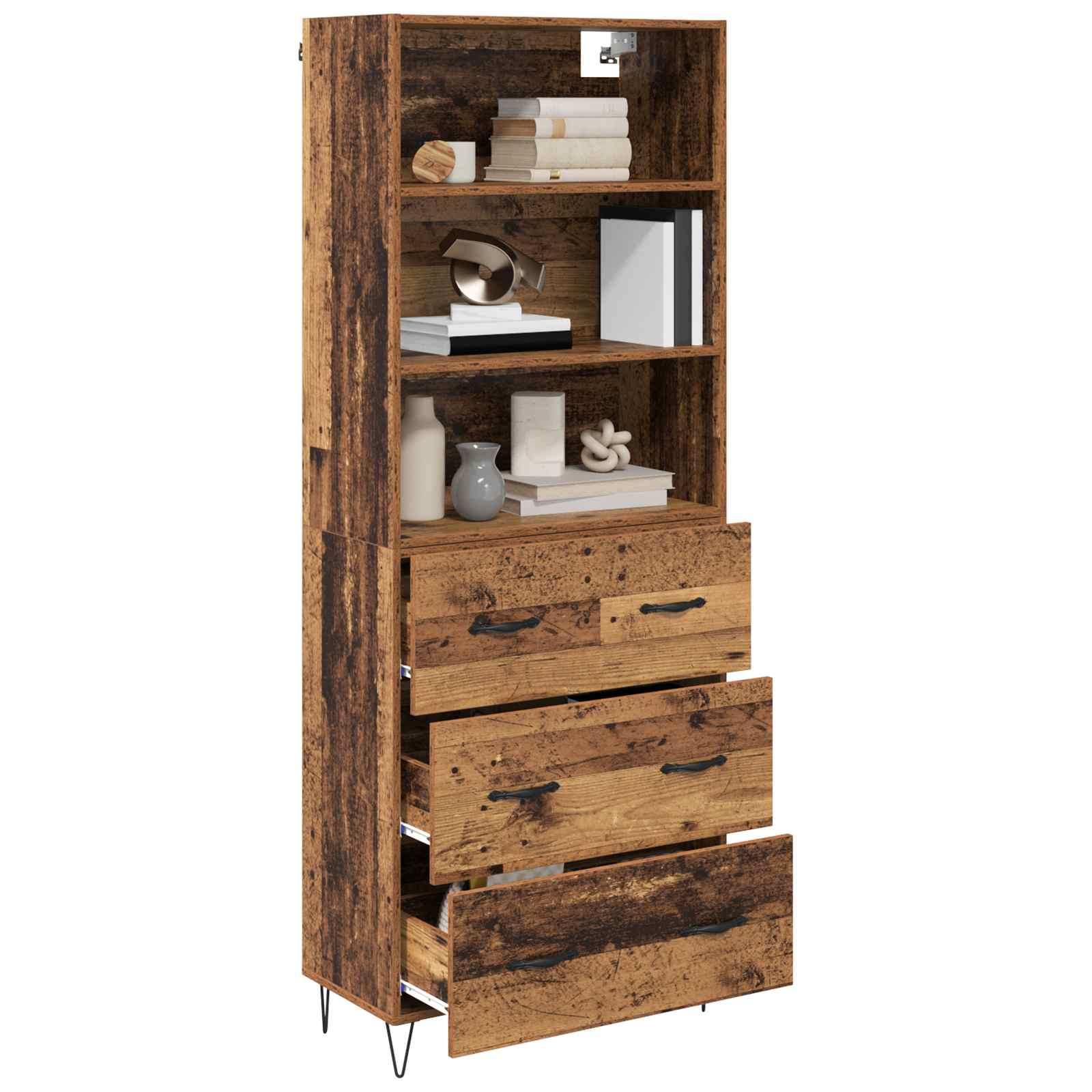 Hoge kast met lade 2 pcs Oudhout Bewerkt hout is nu te koop bij PeponiXL, paradijselijk wonen!