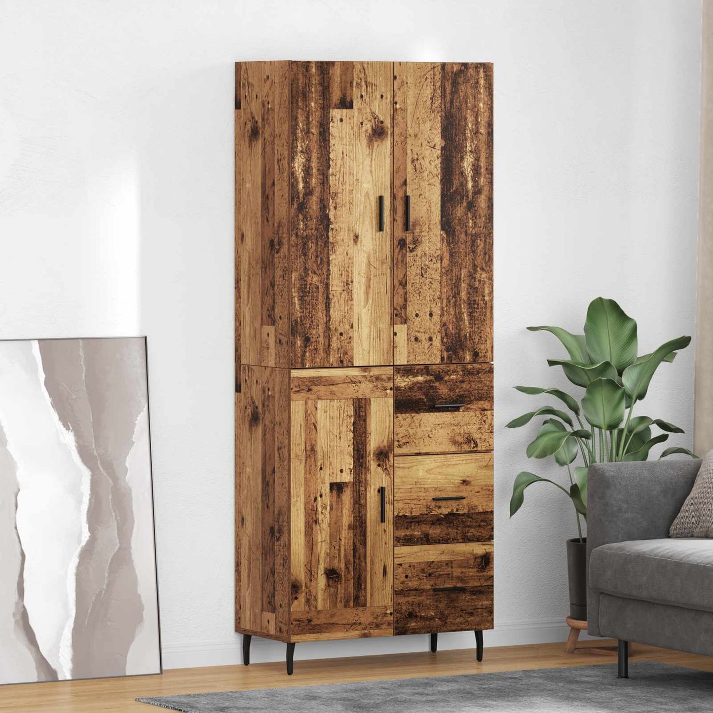 Hoge kast met lade 2 pcs Oud Hout Geengineerd Hout en Glas is nu te koop bij PeponiXL, paradijselijk wonen!