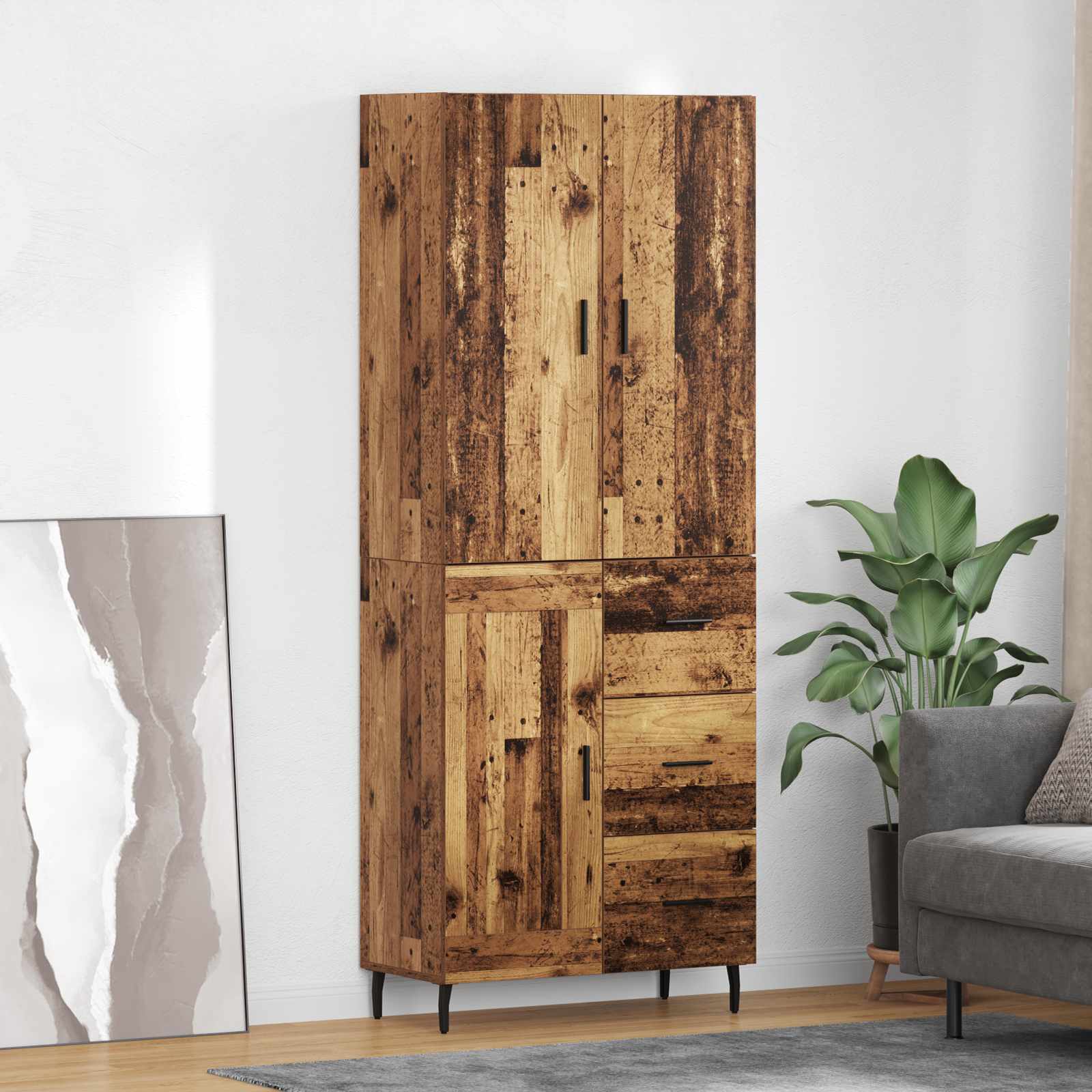 Hoge kast met lade 2 pcs Oud Hout Geengineerd Hout en Glas is nu te koop bij PeponiXL, paradijselijk wonen!