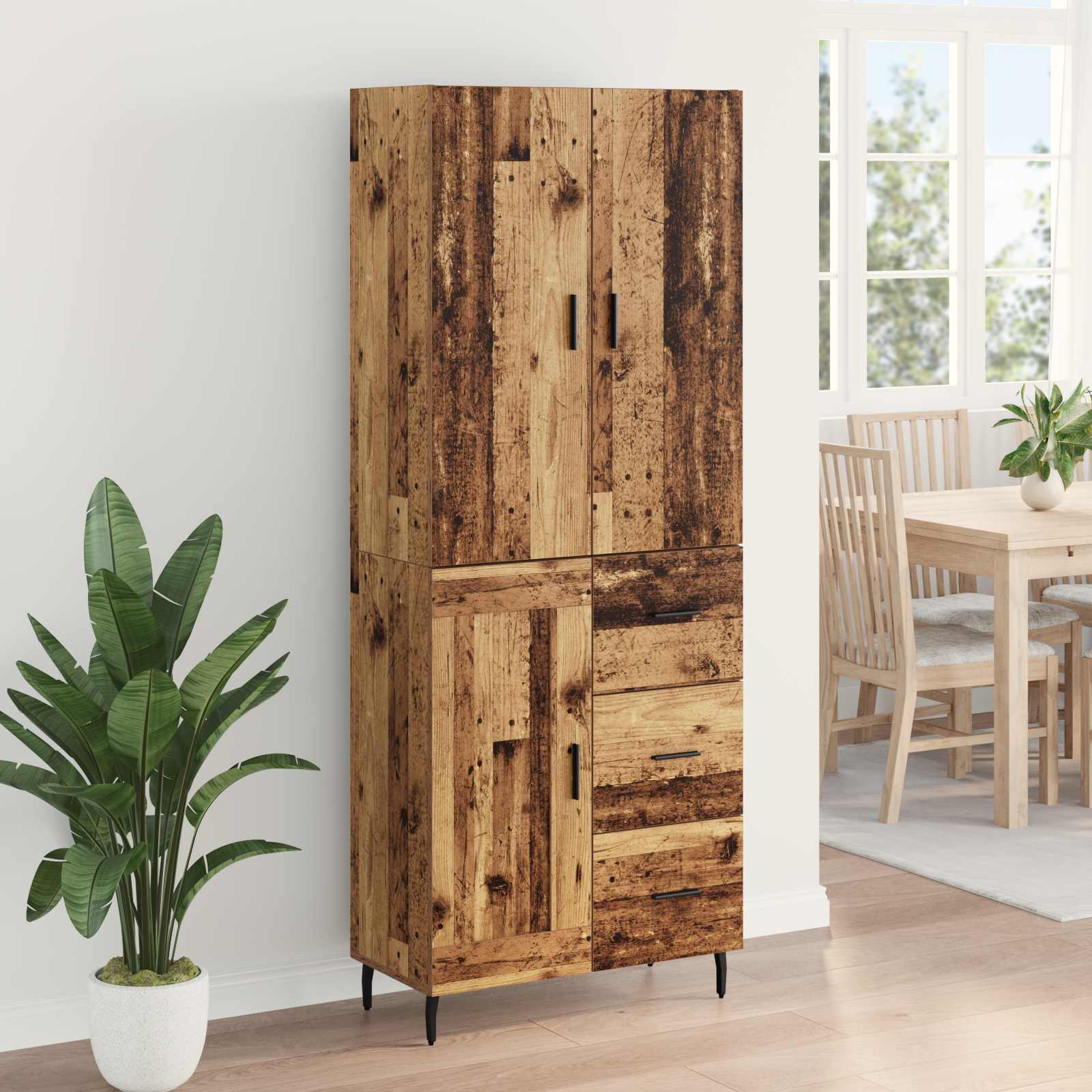 Hoge kast met lade 2 pcs Oud Hout Geengineerd Hout en Glas is nu te koop bij PeponiXL, paradijselijk wonen!