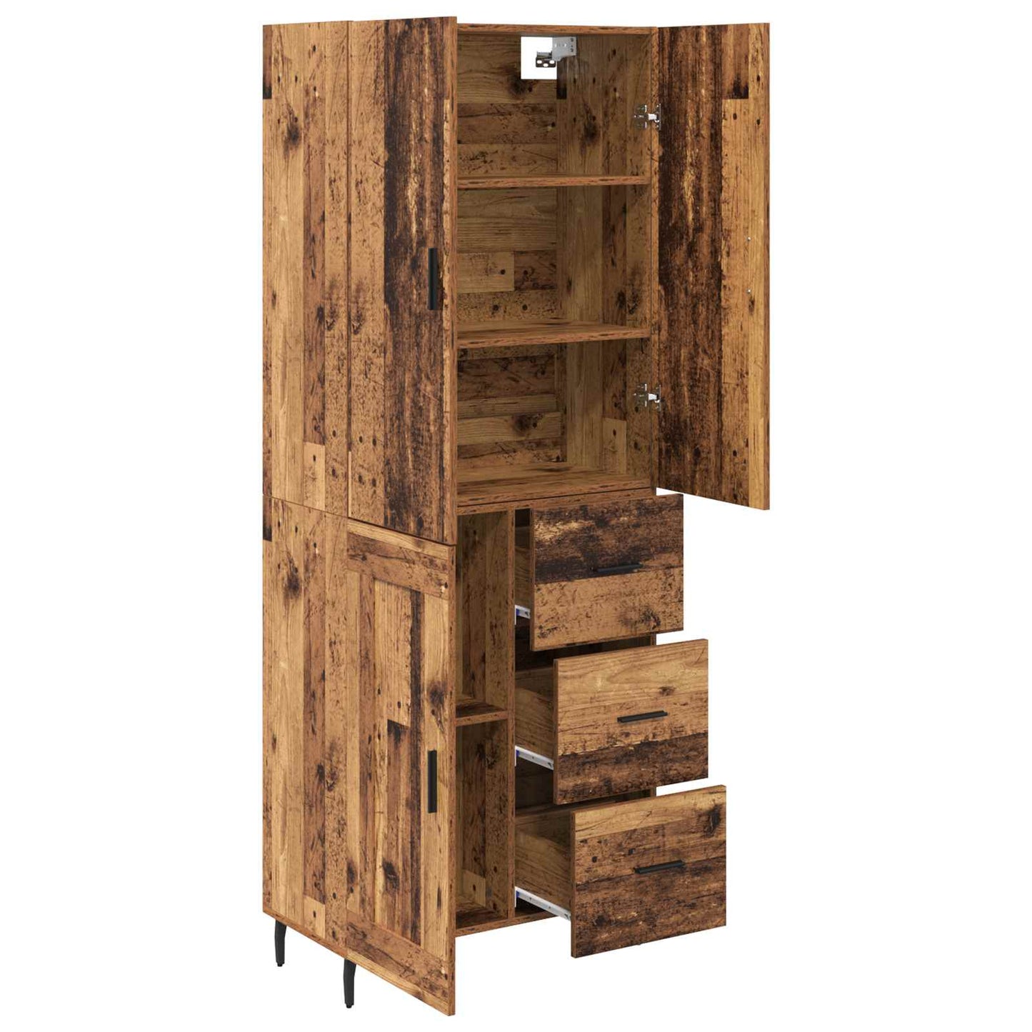 Hoge kast met lade 2 pcs Oud Hout Geengineerd Hout en Glas is nu te koop bij PeponiXL, paradijselijk wonen!