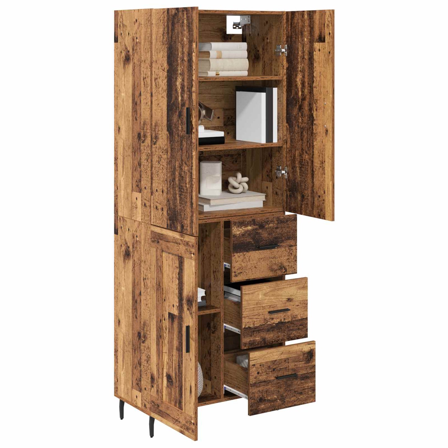 Hoge kast met lade 2 pcs Oud Hout Geengineerd Hout en Glas is nu te koop bij PeponiXL, paradijselijk wonen!