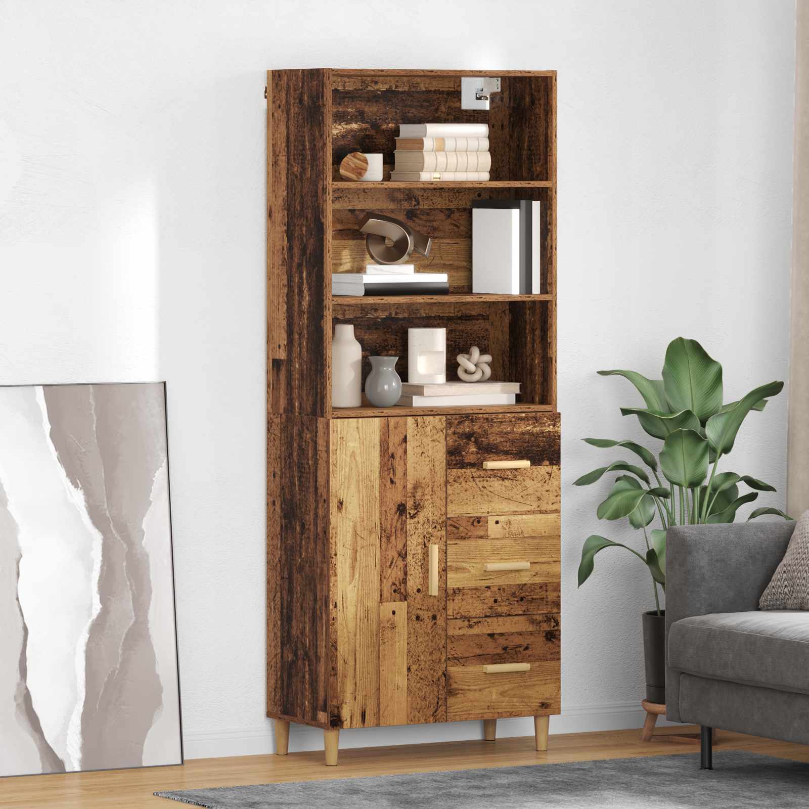 Hoge kast met lade Oud Hout 69,5 x 32,5 x 180 cm Bewerkt hout is nu te koop bij PeponiXL, paradijselijk wonen!