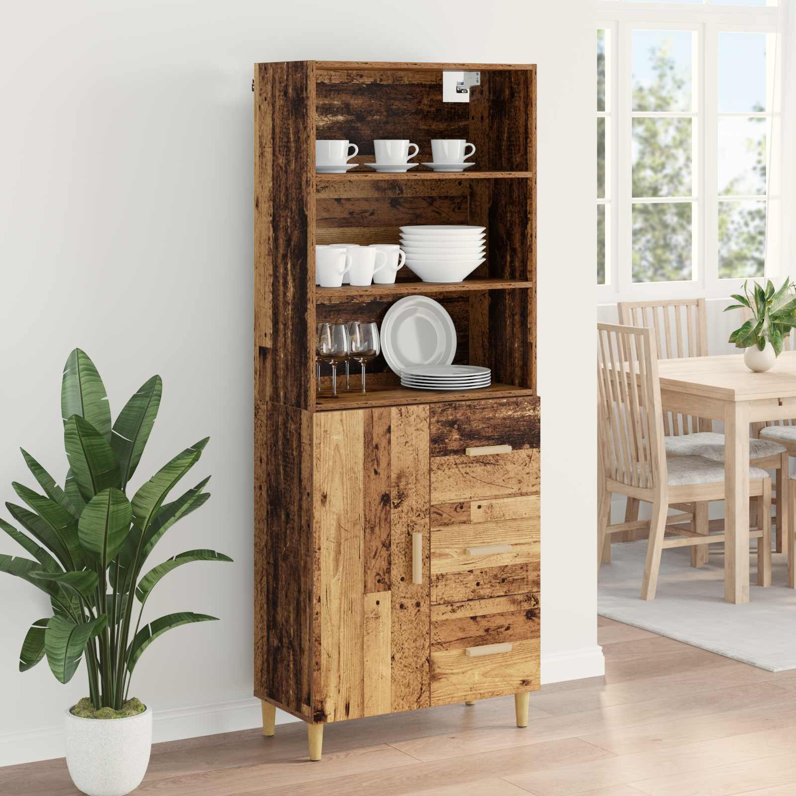 Hoge kast met lade Oud Hout 69,5 x 32,5 x 180 cm Bewerkt hout is nu te koop bij PeponiXL, paradijselijk wonen!