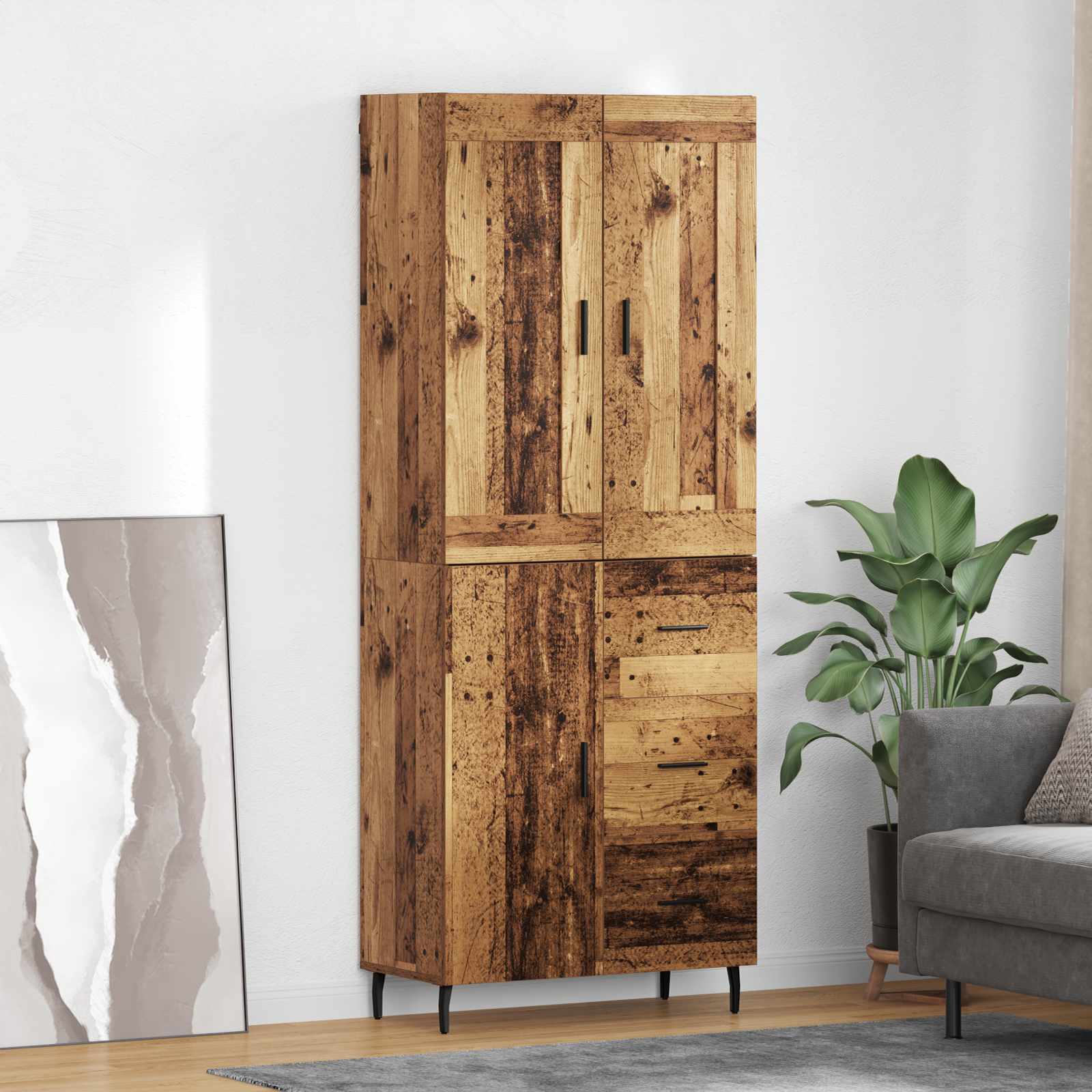 Hoge kast met lade 2 pcs Oudhout Bewerkt hout is nu te koop bij PeponiXL, paradijselijk wonen!