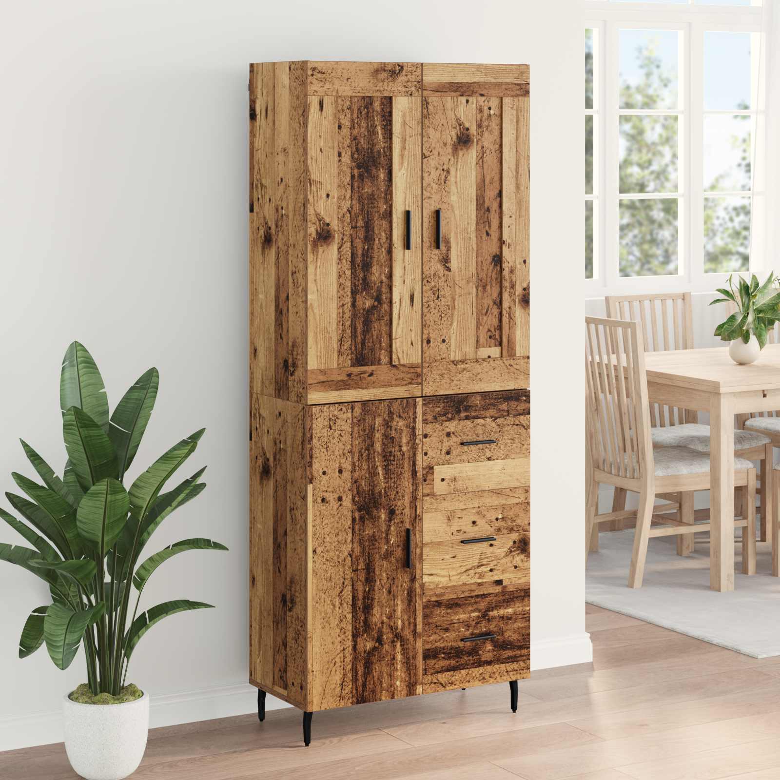 Hoge kast met lade 2 pcs Oudhout Bewerkt hout is nu te koop bij PeponiXL, paradijselijk wonen!