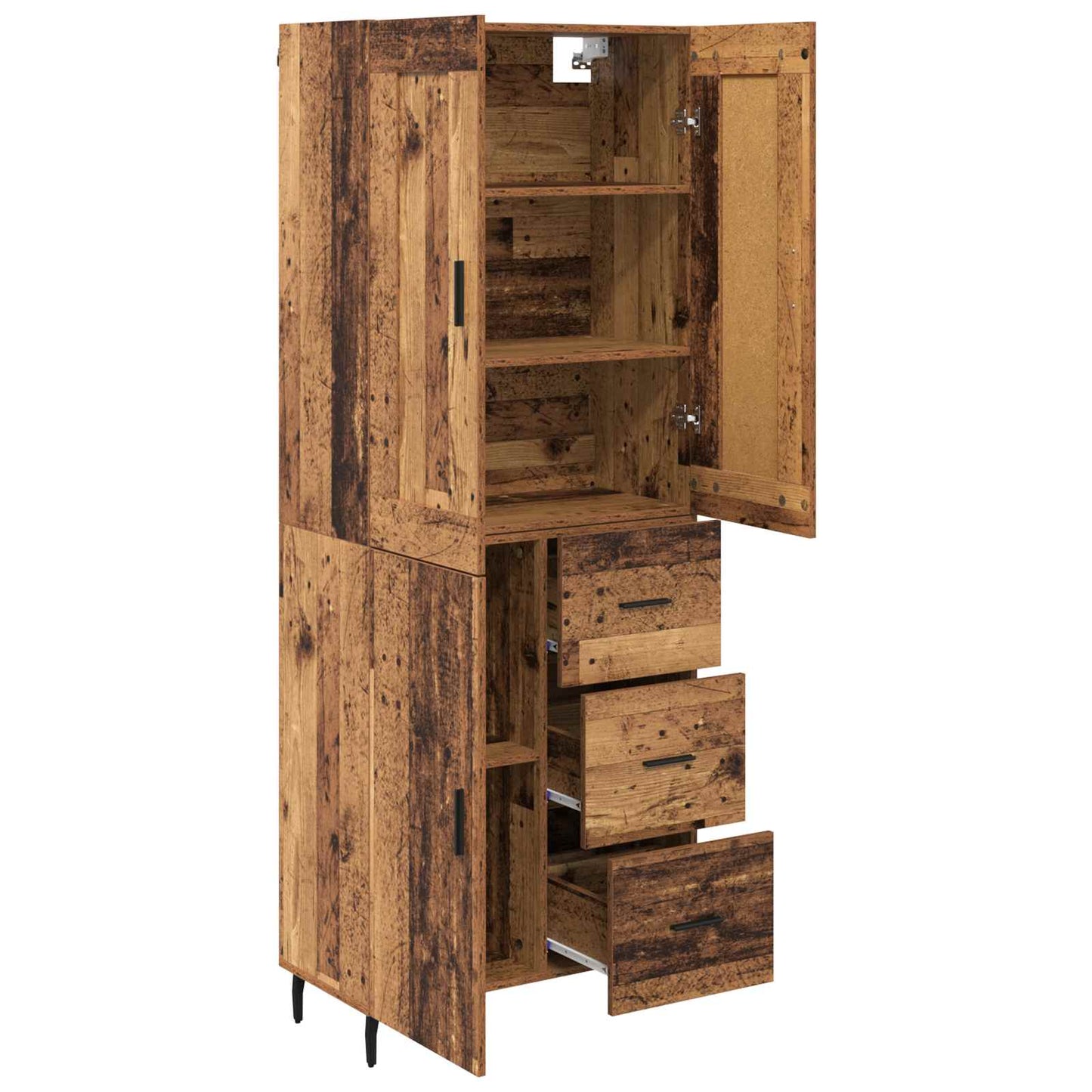 Hoge kast met lade 2 pcs Oudhout Bewerkt hout is nu te koop bij PeponiXL, paradijselijk wonen!