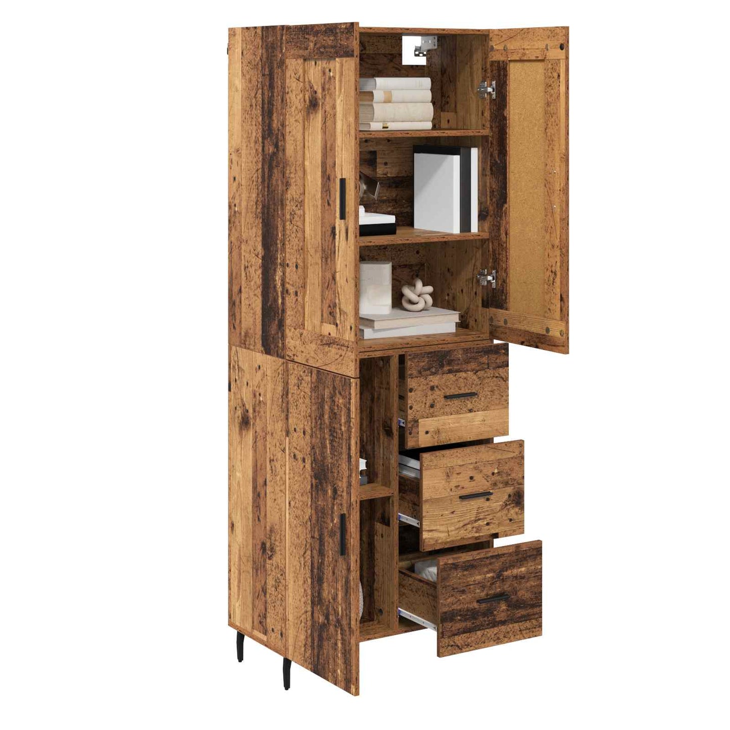 Hoge kast met lade 2 pcs Oudhout Bewerkt hout is nu te koop bij PeponiXL, paradijselijk wonen!