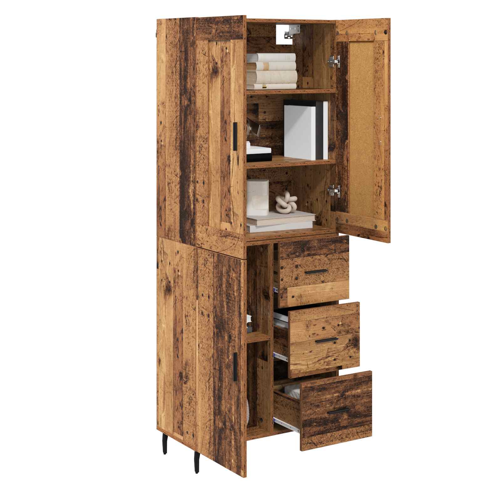 Hoge kast met lade 2 pcs Oudhout Bewerkt hout is nu te koop bij PeponiXL, paradijselijk wonen!