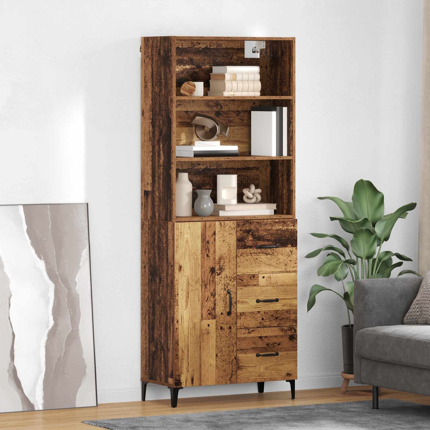 Hoge kast met lade Oud Hout 69,5 x 34 x 180 cm Bewerkt hout is nu te koop bij PeponiXL, paradijselijk wonen!
