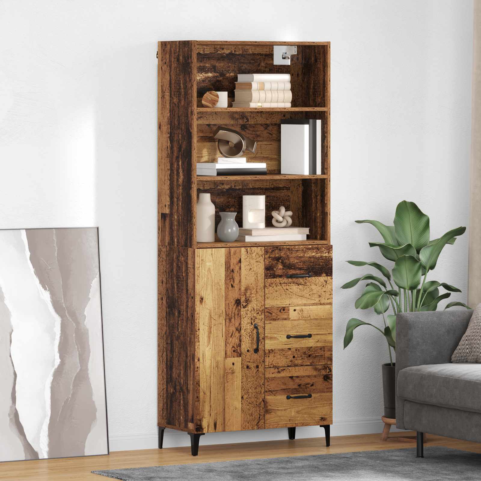 Hoge kast met lade Oud Hout 69,5 x 34 x 180 cm Bewerkt hout is nu te koop bij PeponiXL, paradijselijk wonen!