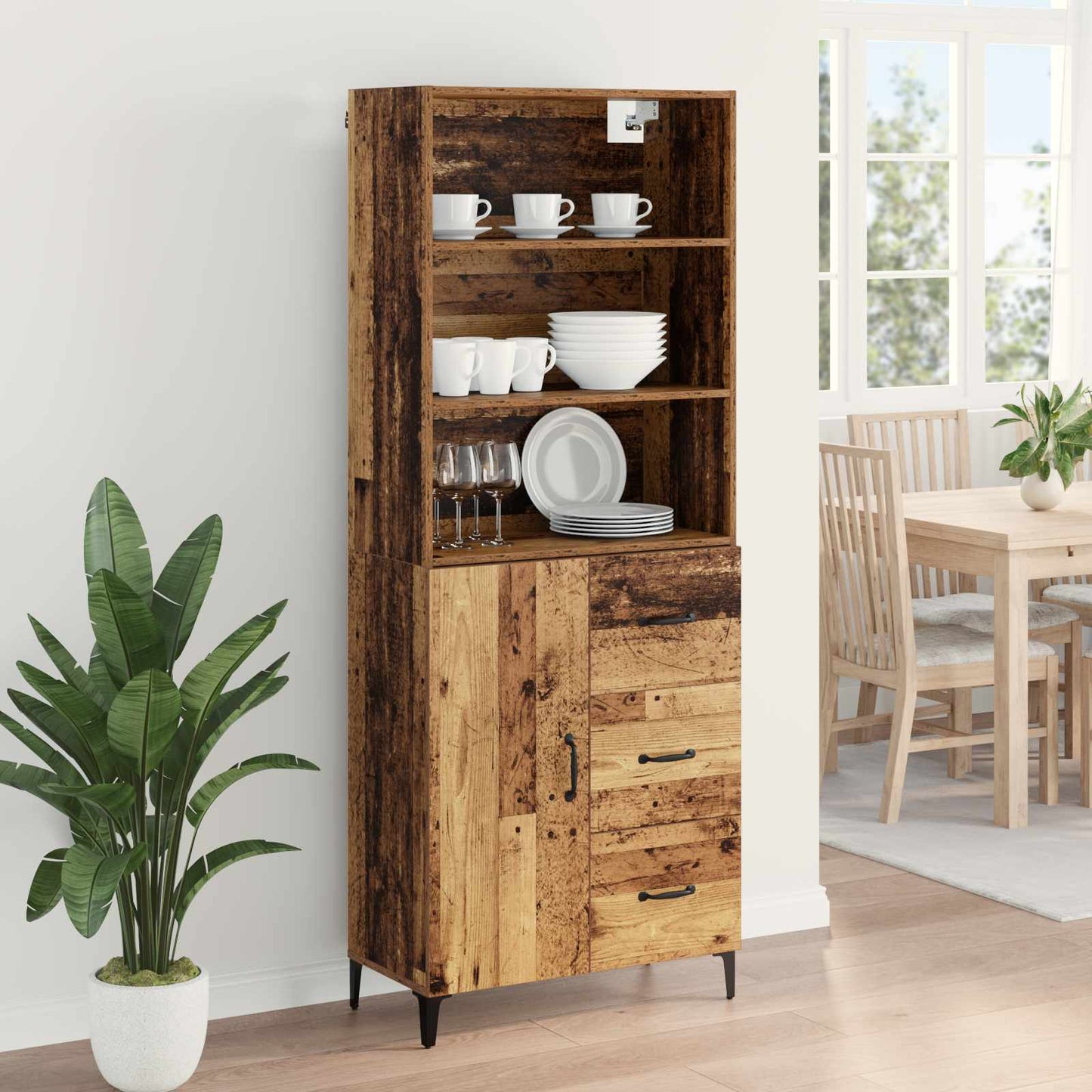 Hoge kast met lade Oud Hout 69,5 x 34 x 180 cm Bewerkt hout is nu te koop bij PeponiXL, paradijselijk wonen!