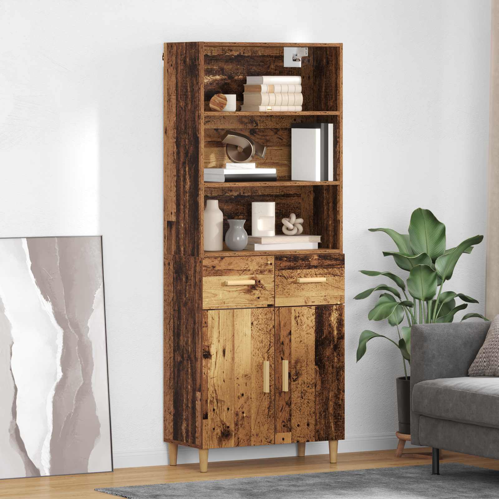 Hoge kast met lade Oud Hout 69,5 x 32,5 x 180 cm Bewerkt hout is nu te koop bij PeponiXL, paradijselijk wonen!