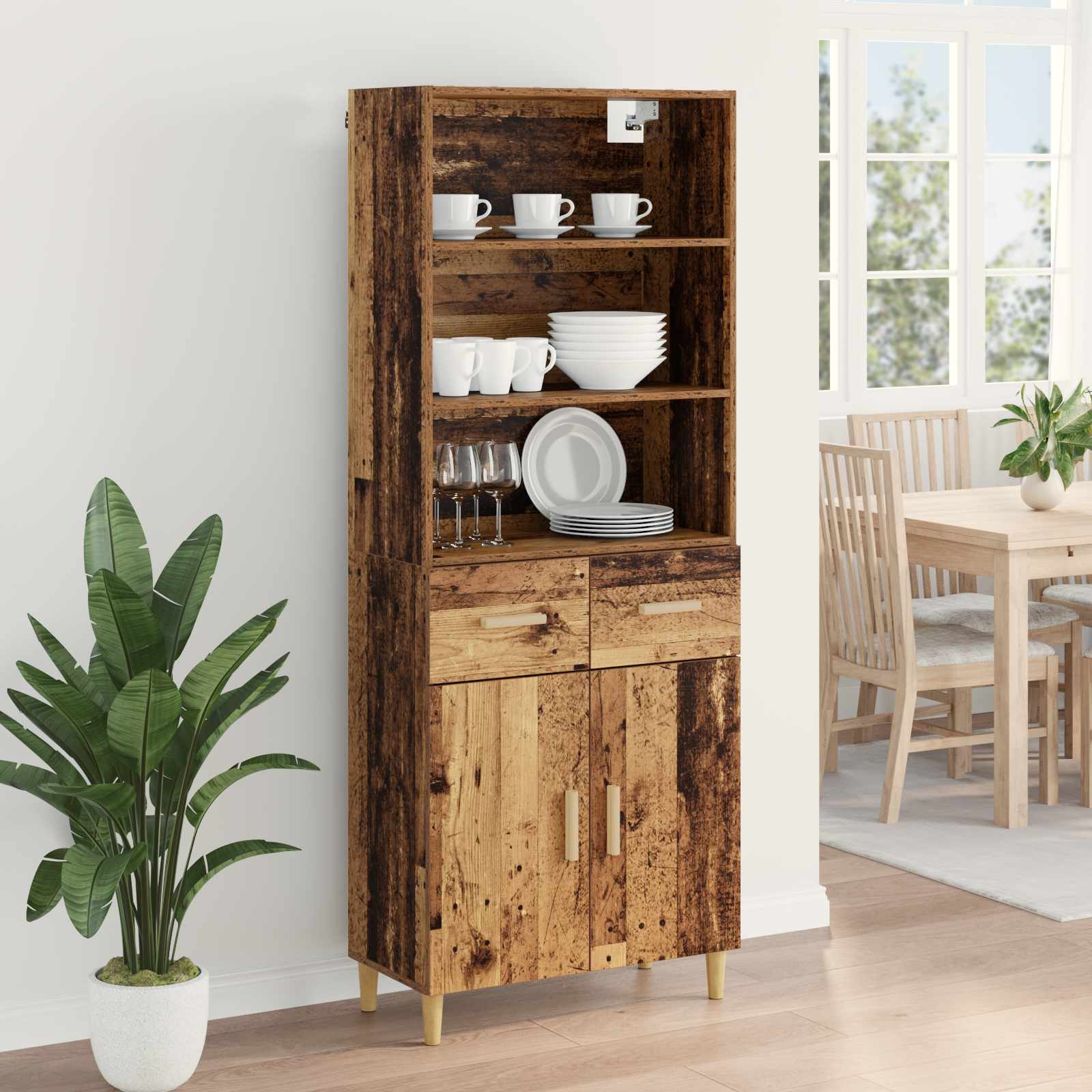 Hoge kast met lade Oud Hout 69,5 x 32,5 x 180 cm Bewerkt hout is nu te koop bij PeponiXL, paradijselijk wonen!
