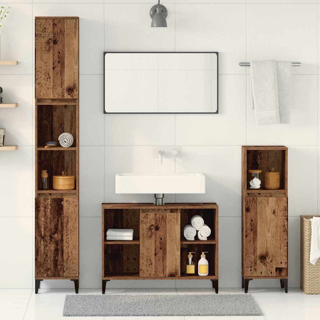 Badkamermeubelset met plank 3 pcs Oud hout Bewerkt hout is nu te koop bij PeponiXL, paradijselijk wonen!