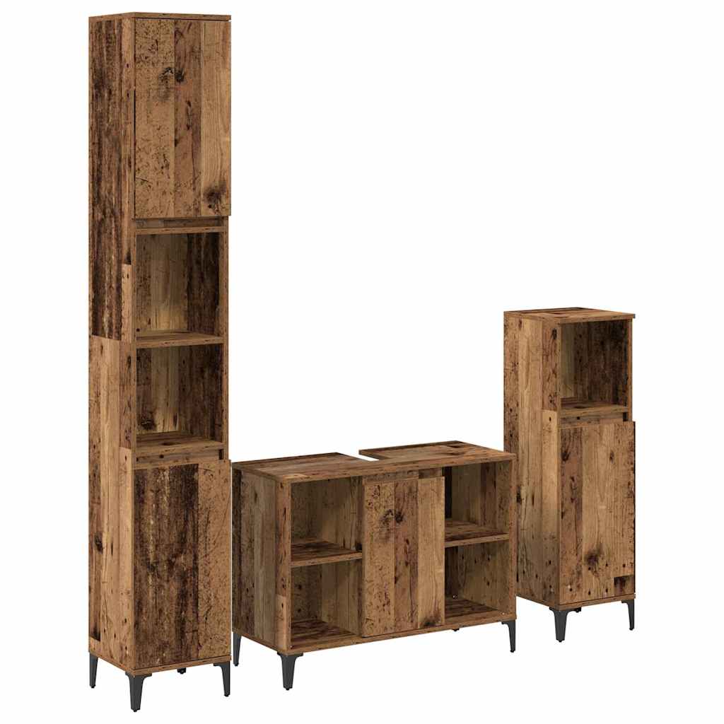 Badkamermeubelset met plank 3 pcs Oud hout Bewerkt hout is nu te koop bij PeponiXL, paradijselijk wonen!