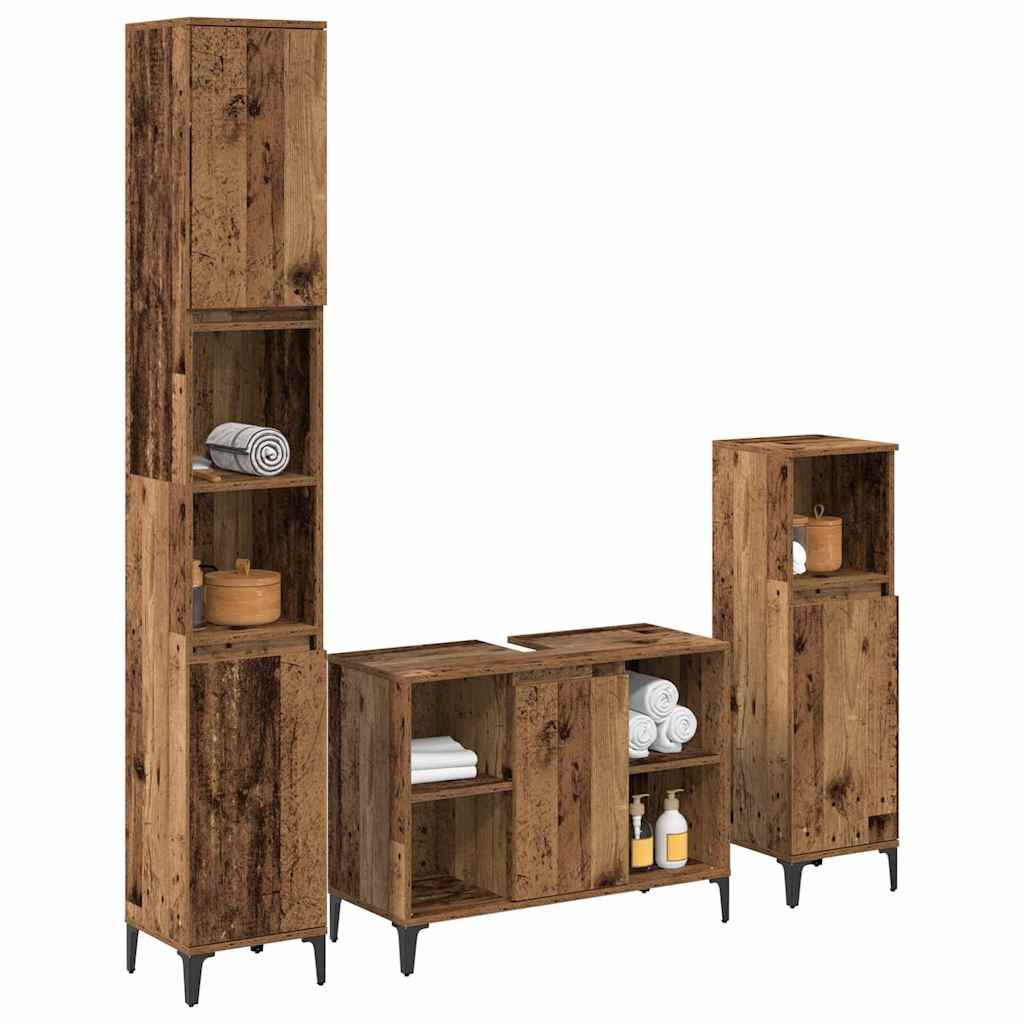 Badkamermeubelset met plank 3 pcs Oud hout Bewerkt hout is nu te koop bij PeponiXL, paradijselijk wonen!