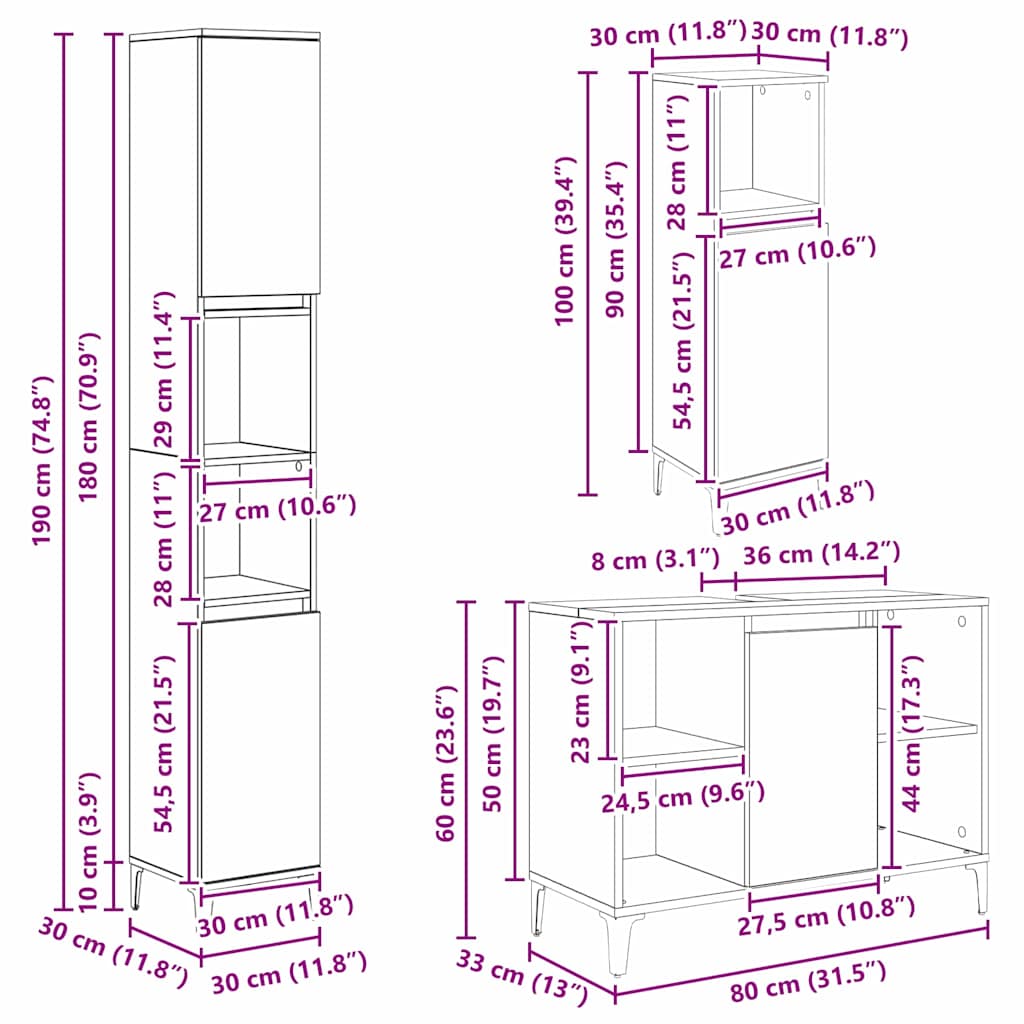 Badkamermeubelset met plank 3 pcs Oud hout Bewerkt hout is nu te koop bij PeponiXL, paradijselijk wonen!