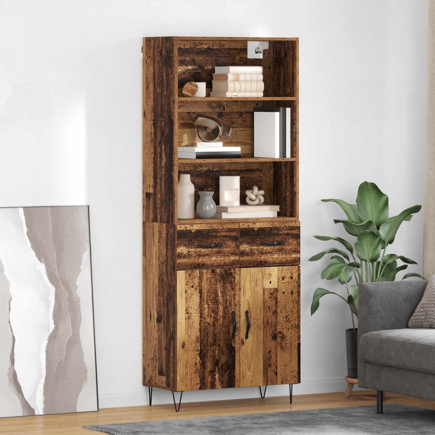 Hoge kast met lade 2 pcs Oudhout Bewerkt hout is nu te koop bij PeponiXL, paradijselijk wonen!