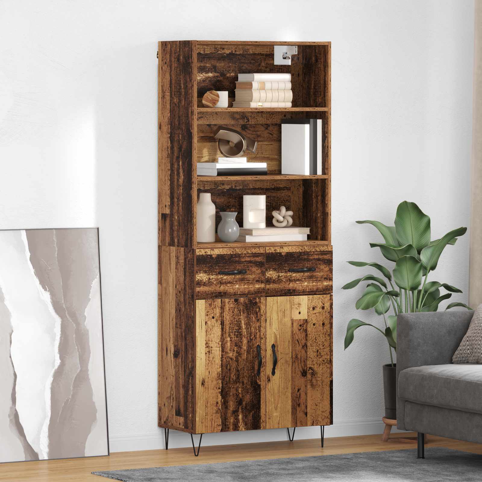 Hoge kast met lade 2 pcs Oudhout Bewerkt hout is nu te koop bij PeponiXL, paradijselijk wonen!