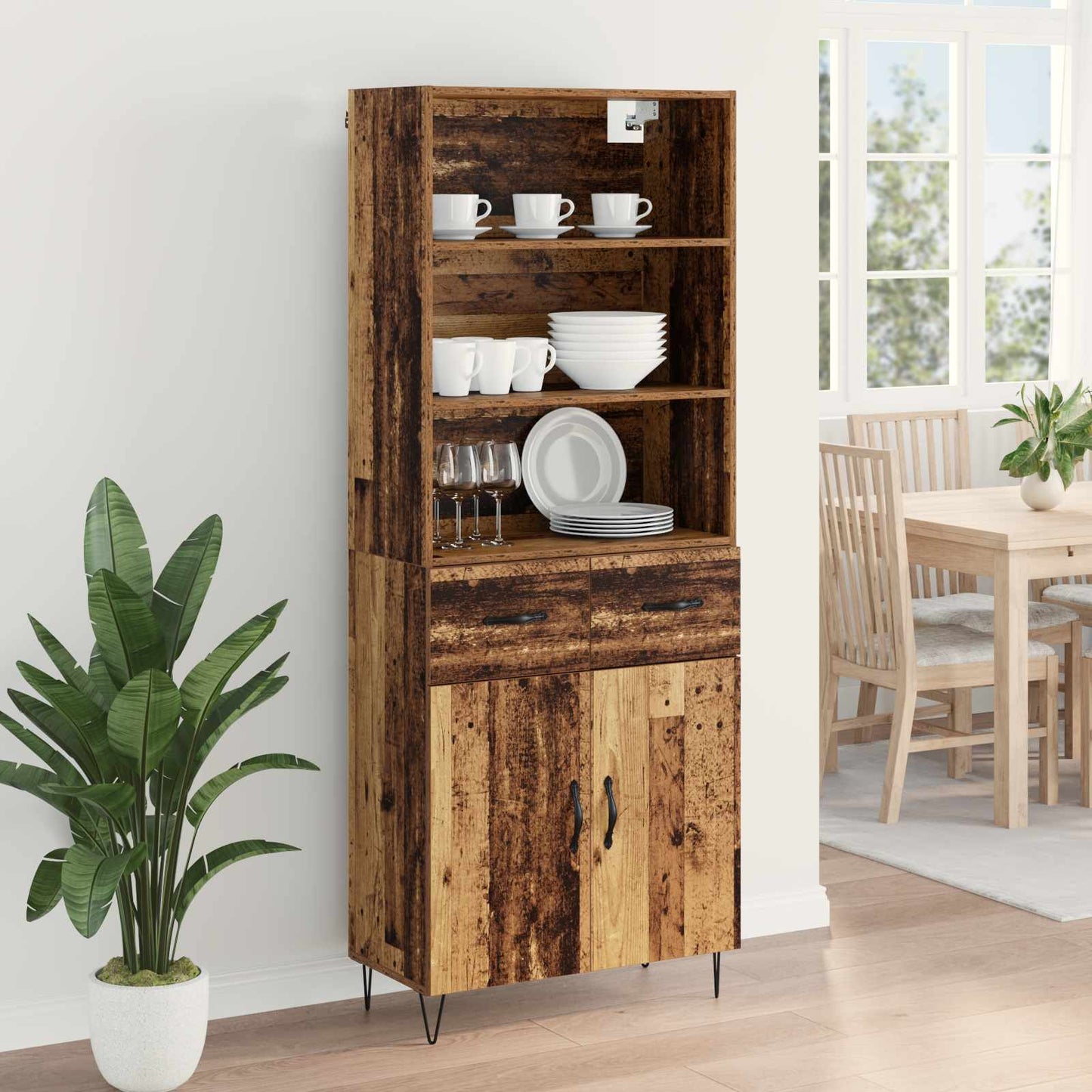 Hoge kast met lade 2 pcs Oudhout Bewerkt hout is nu te koop bij PeponiXL, paradijselijk wonen!